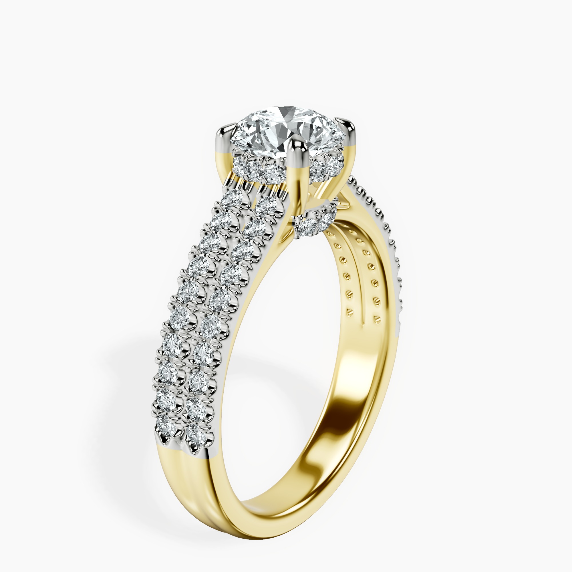 1.39 ct. round Tosca Secret Halo Ring in 18kt yellow gold standing product image one