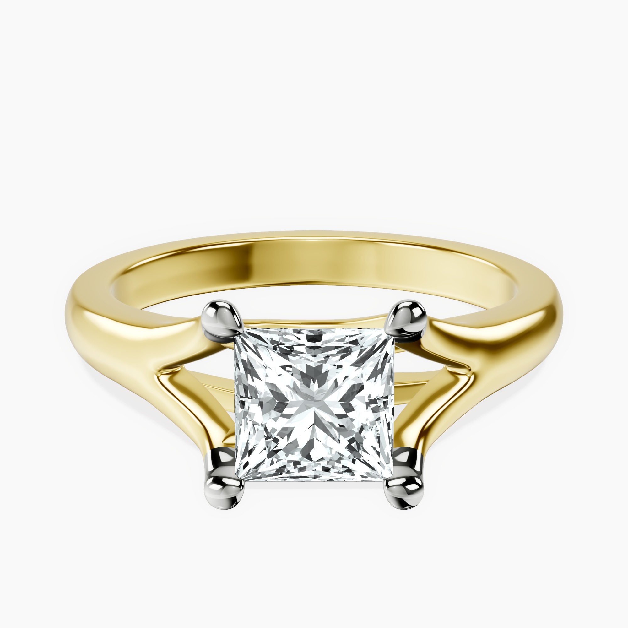 2.81 ct. princess Cathedral Solitaire Ring in 14kt yellow gold rtr top