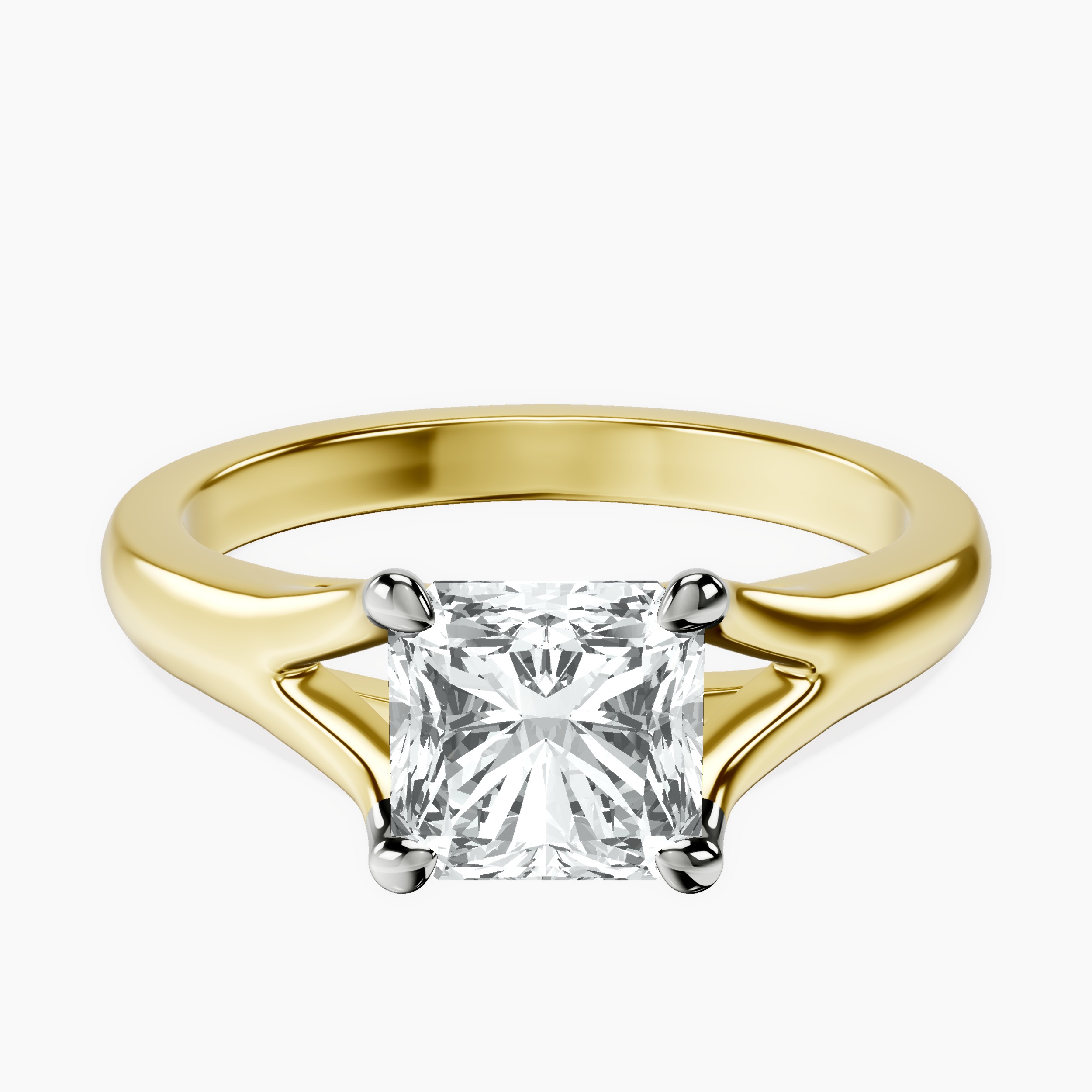2.94 ct. radiant Cathedral Solitaire Ring in 18kt yellow gold rtr top