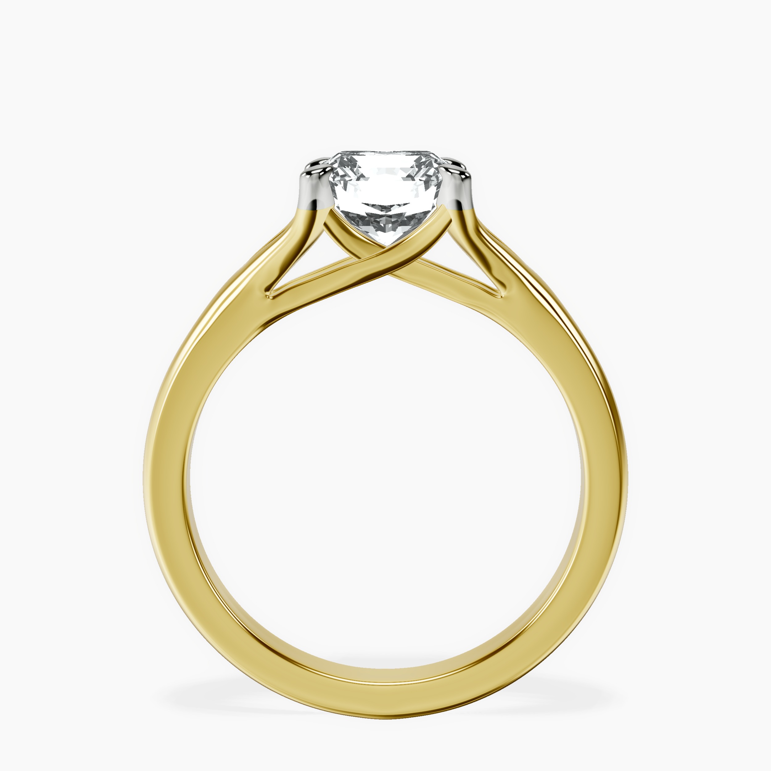 2.94 ct. radiant Cathedral Solitaire Ring in 18kt yellow gold side right image one