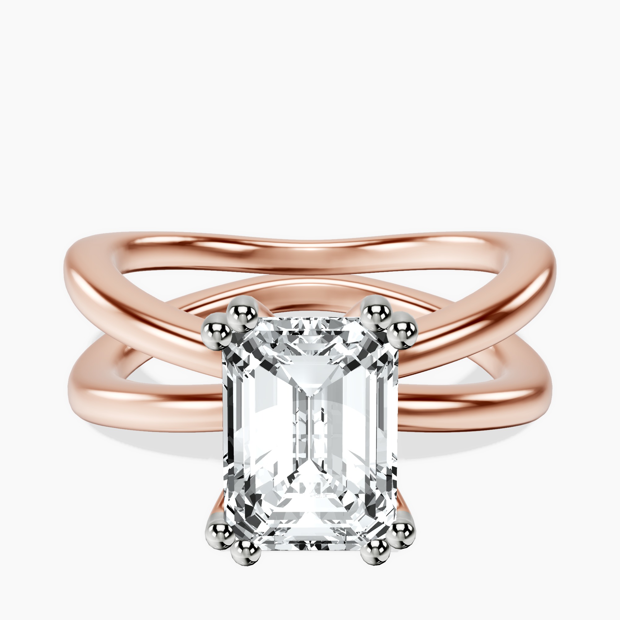 2.16 ct. emerald Stella Criss Cross Ring in 10kt rose gold rtr top