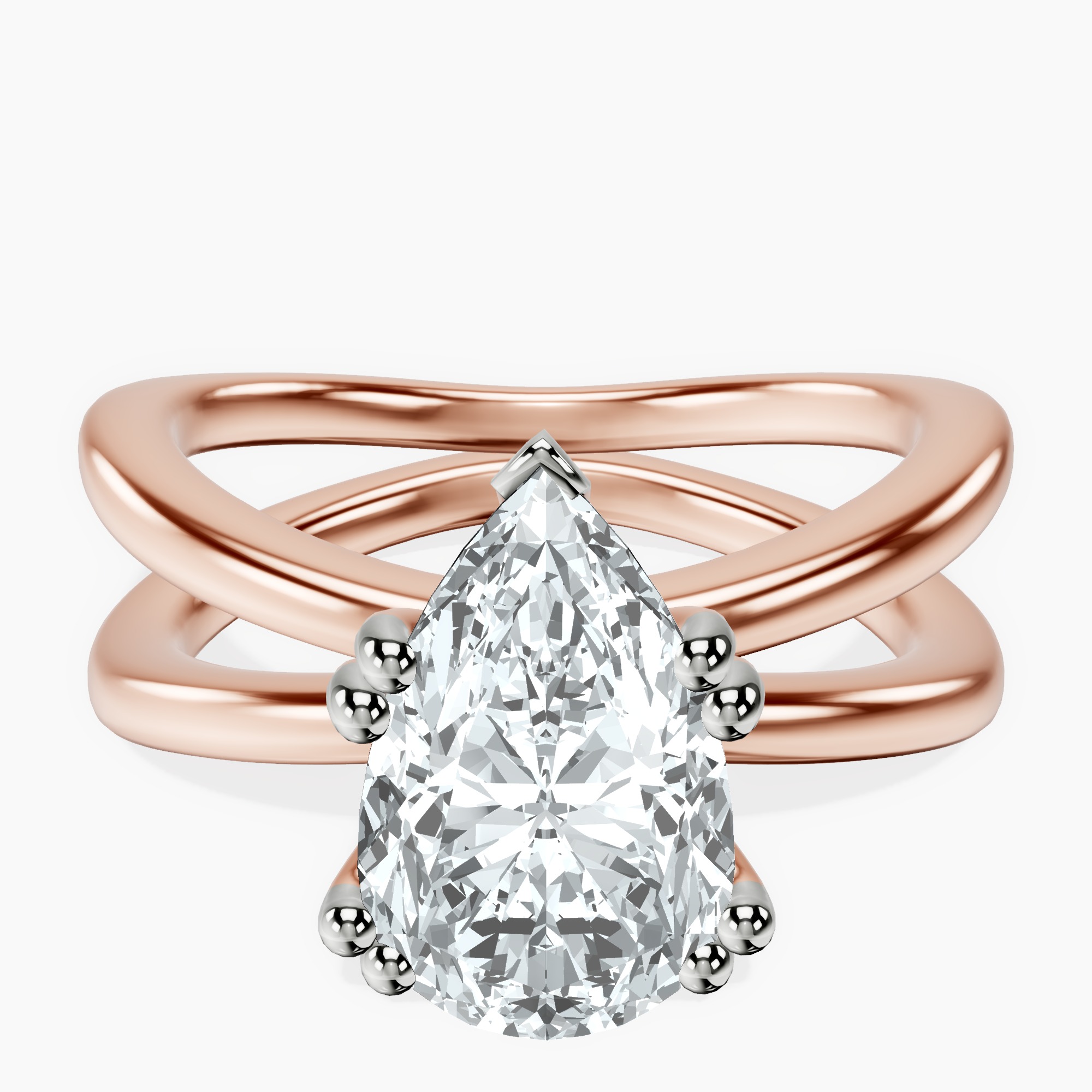 2.96 ct. pear Stella Criss Cross Ring in 18kt rose gold rtr top