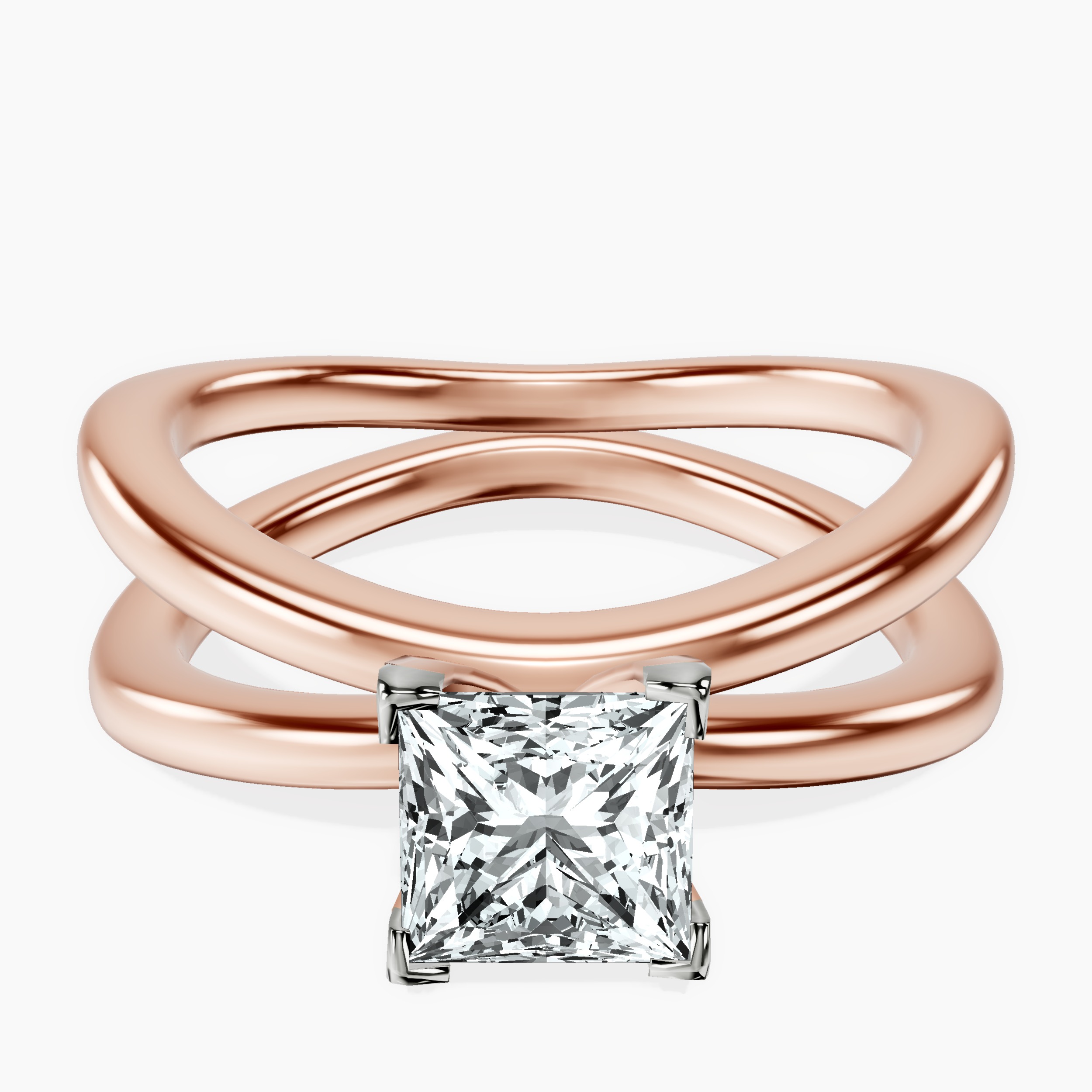 10kt Rose Gold Stella Criss Cross Solitaire Lab Diamond Ring front image