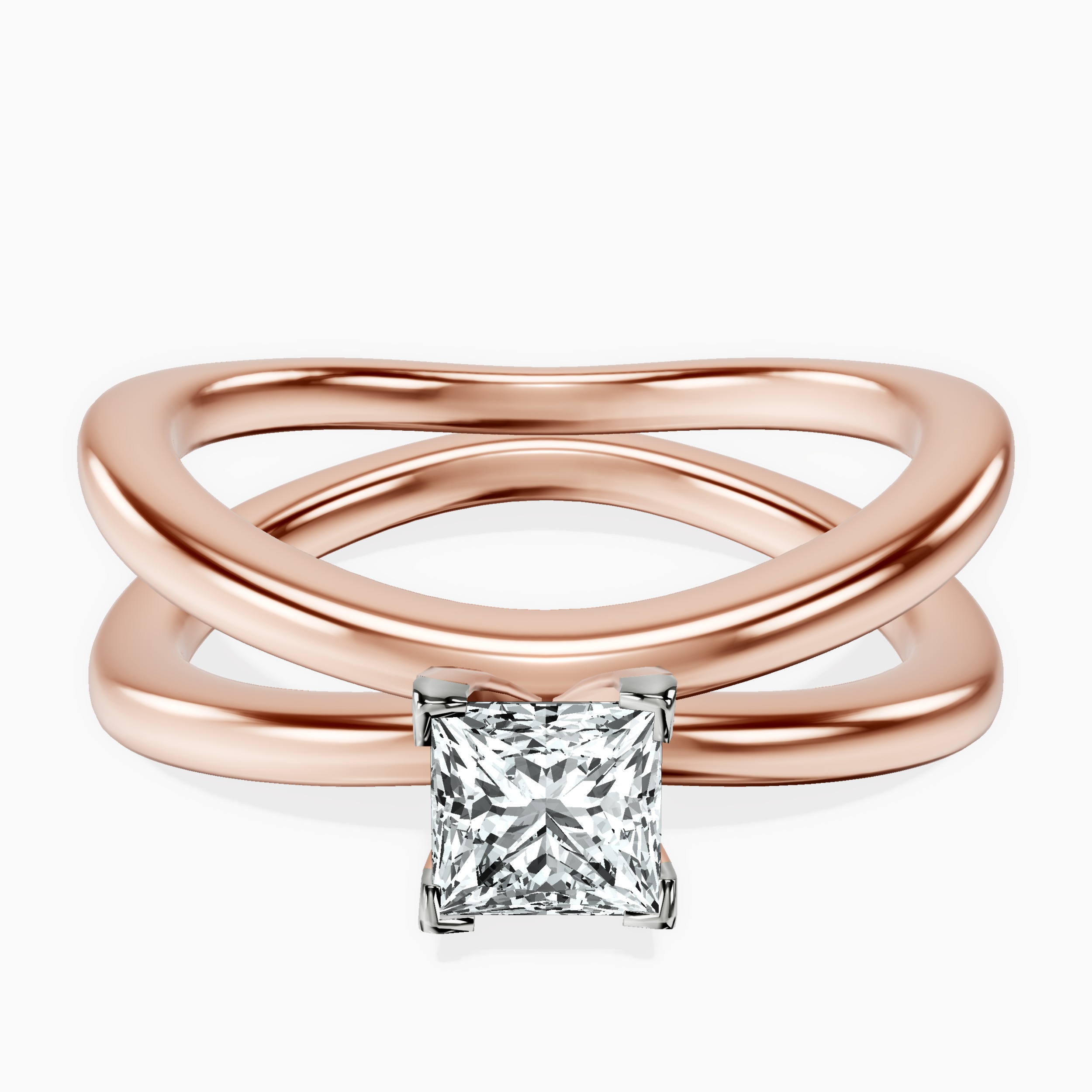 10kt Rose Gold Stella Criss Cross Solitaire Lab Diamond Ring front image