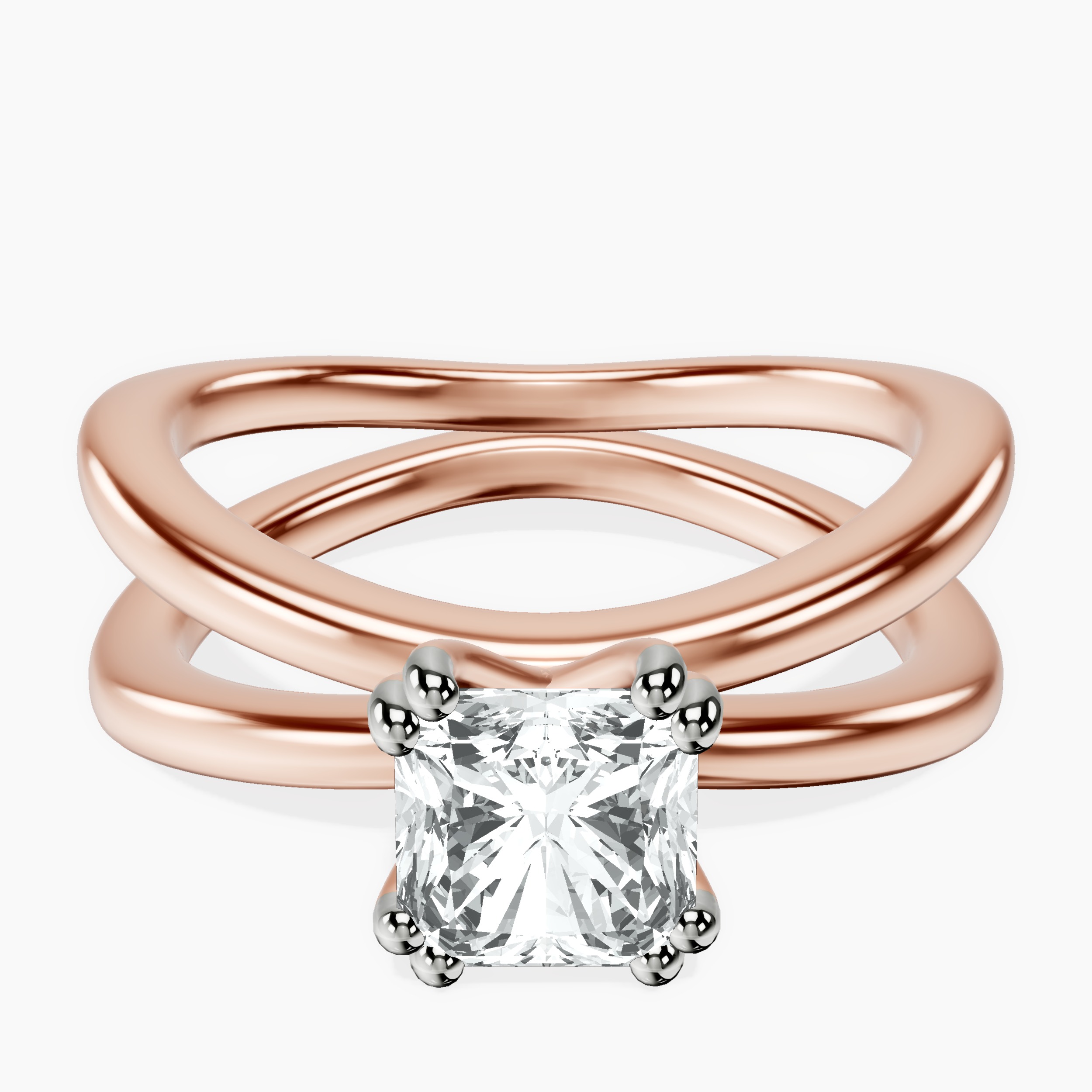 10kt Rose Gold Stella Criss Cross Solitaire Lab Diamond Ring front image