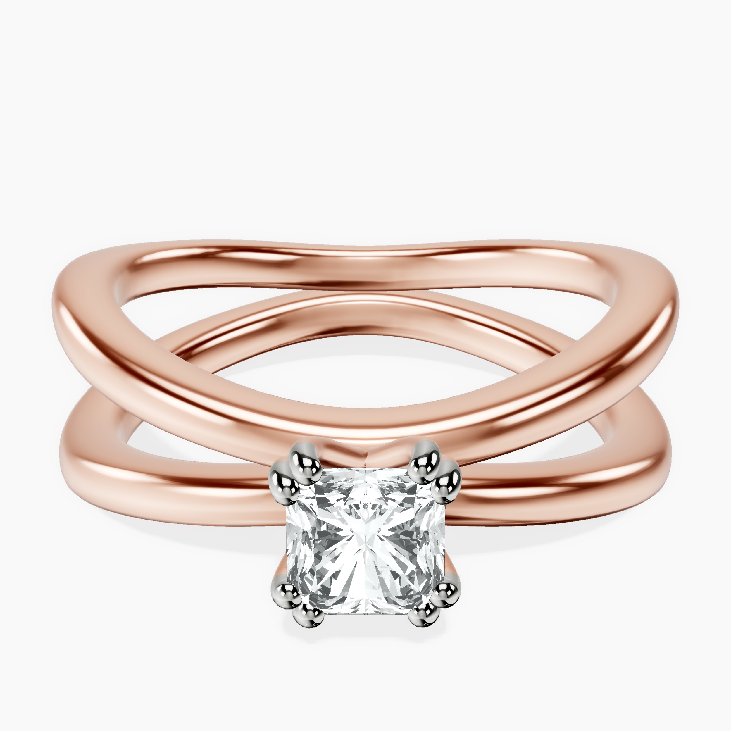 10kt Rose Gold Stella Criss Cross Solitaire Lab Diamond Ring front image