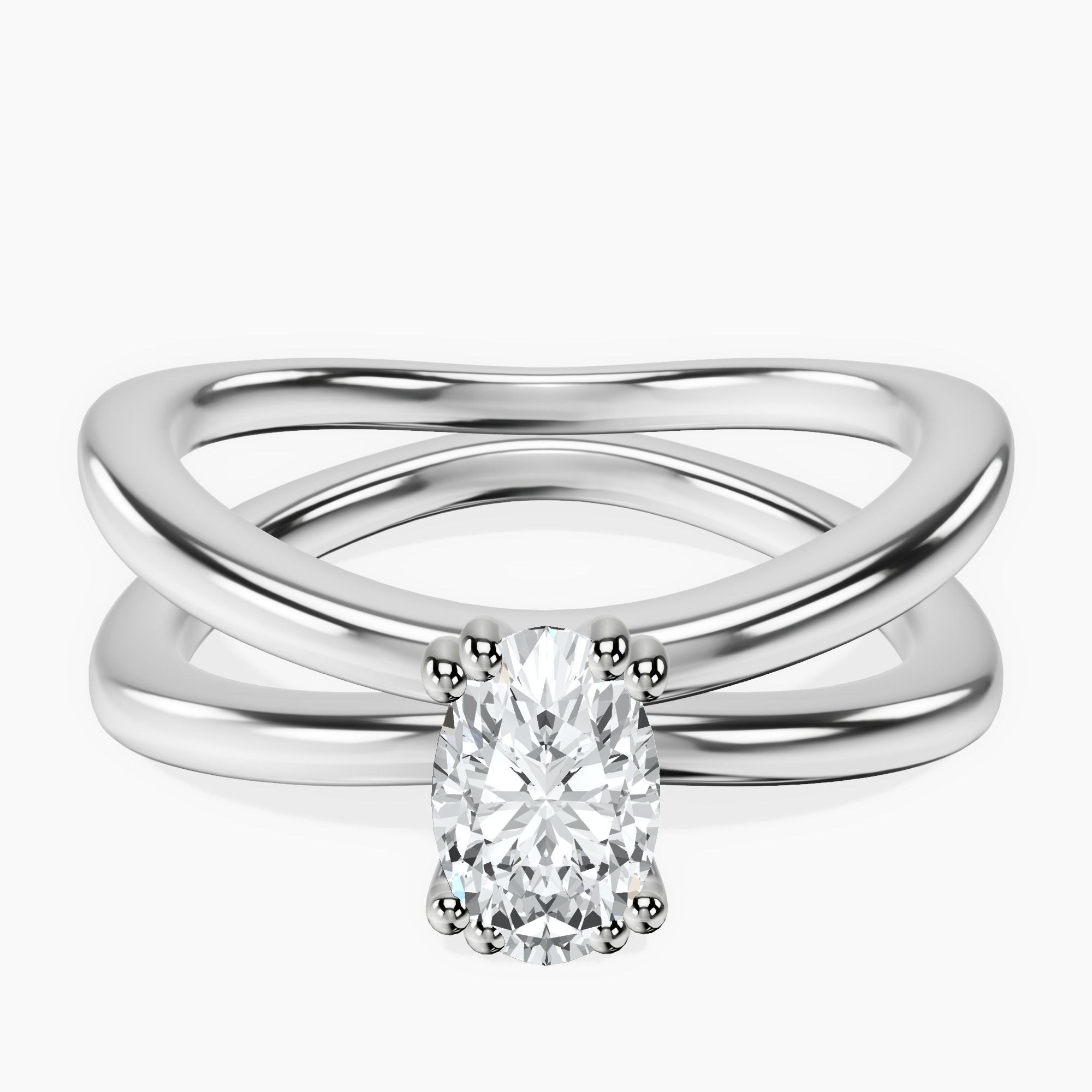 14kt White Gold Stella Criss Cross Solitaire Lab Diamond Ring front image