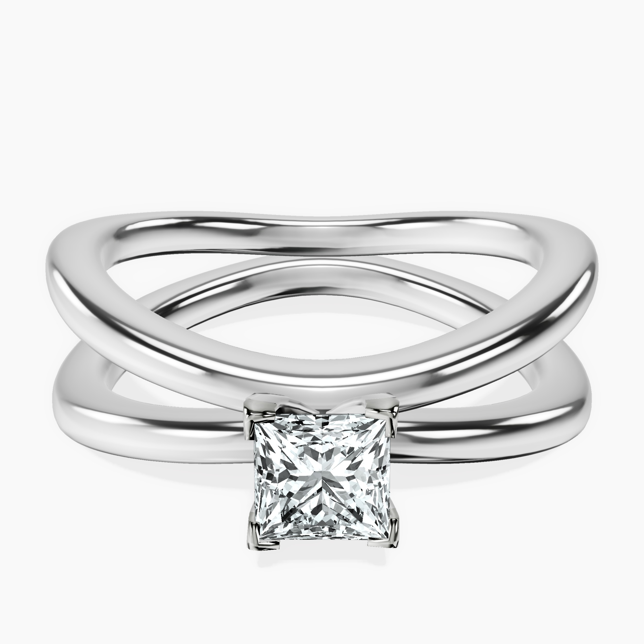 14kt White Gold Stella Criss Cross Solitaire Lab Diamond Ring front image