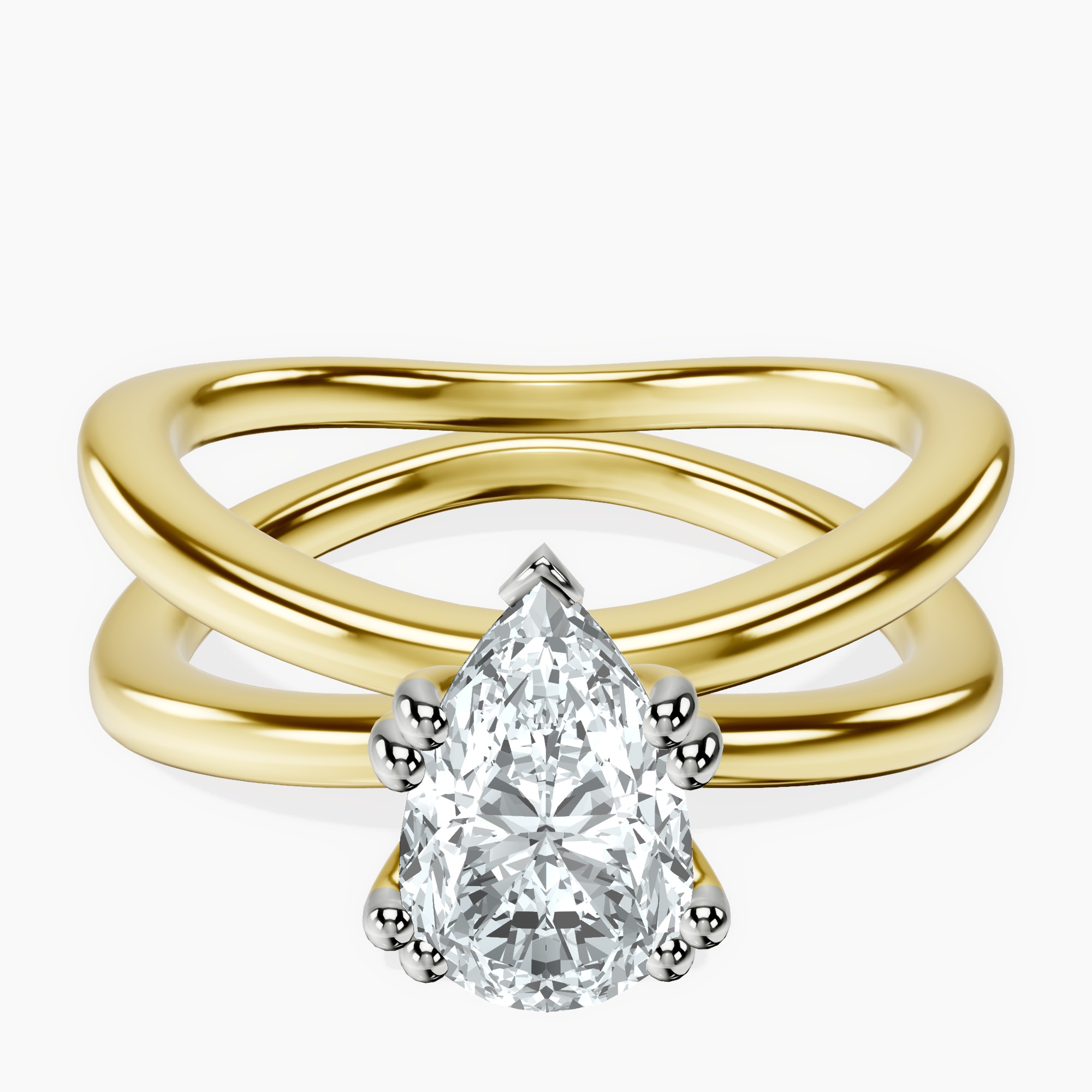 1.45 ct. pear Stella Criss Cross Ring in 18kt yellow gold rtr top
