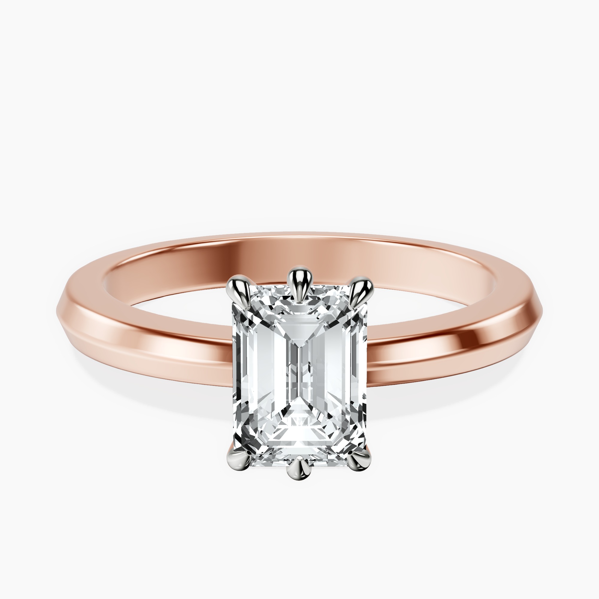 1.48 ct. emerald Eva Knife Edge Ring in 14kt rose gold rtr top