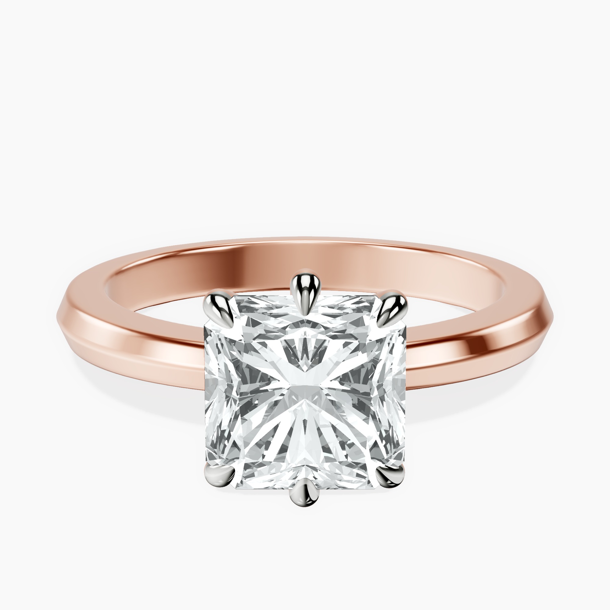 2.94 ct. radiant Eva Knife Edge Ring in 14kt rose gold rtr top