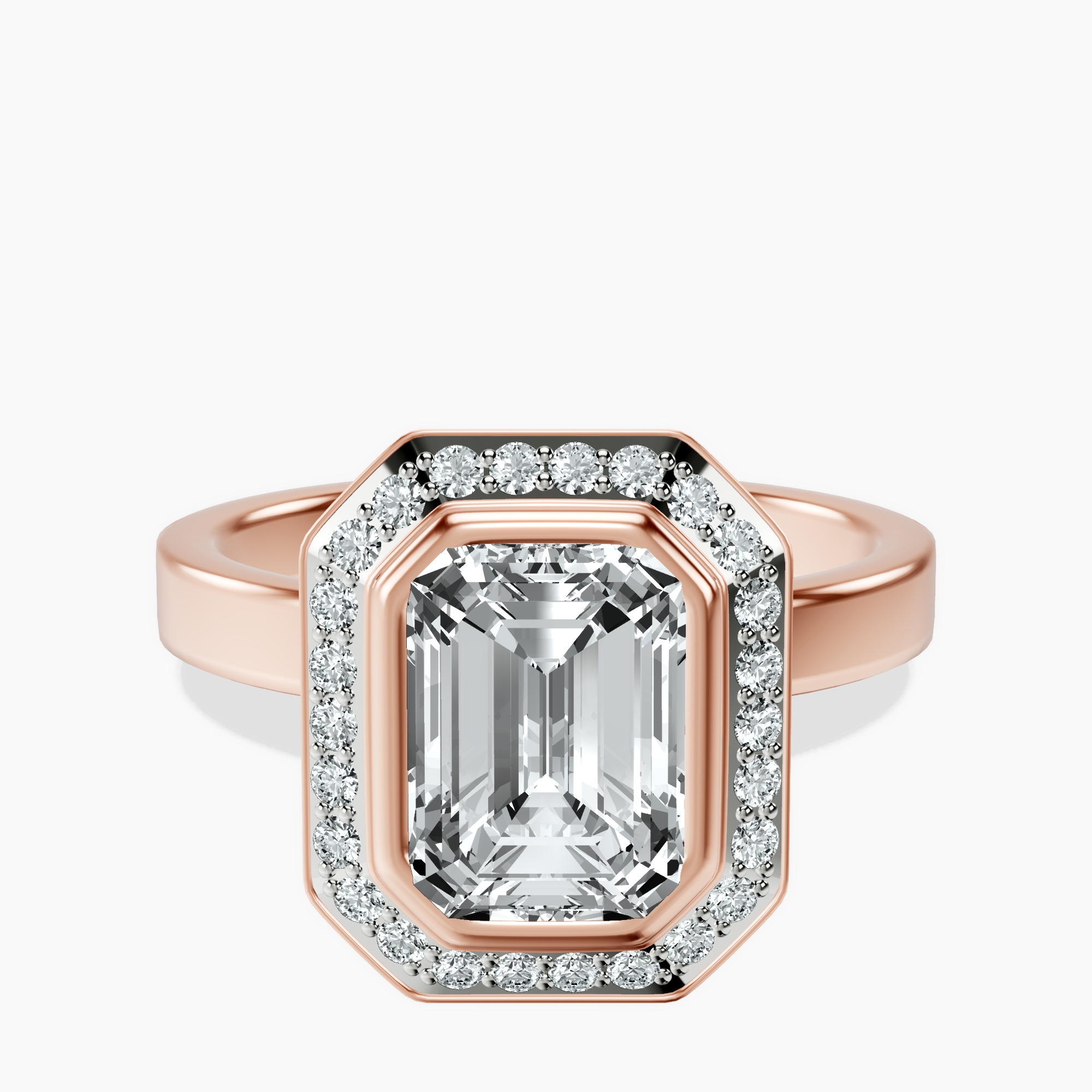2.16 ct. emerald Upturned Dome Halo Ring in 14kt rose gold rtr top
