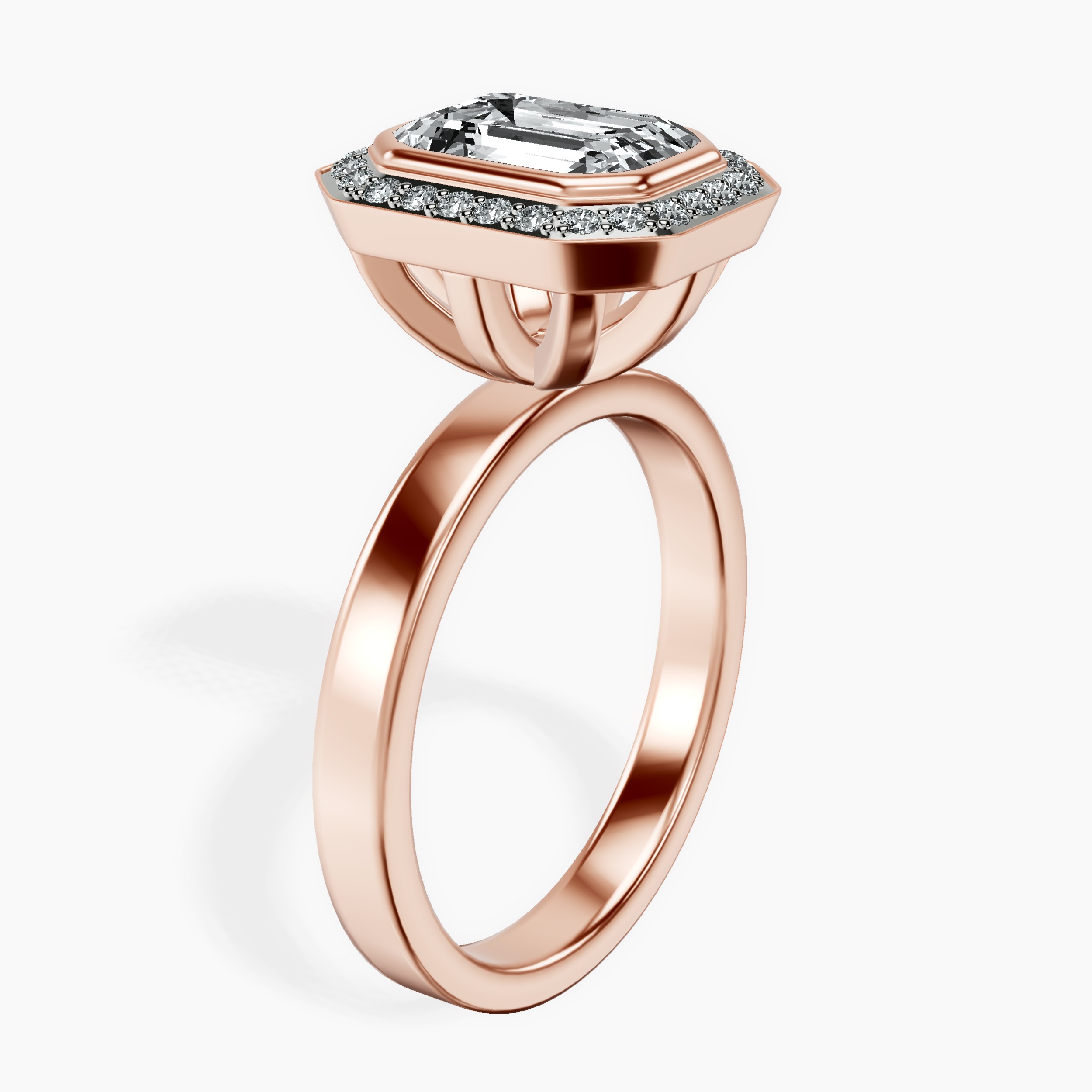 2.16 ct. emerald Upturned Dome Halo Ring in 14kt rose gold standing product image one