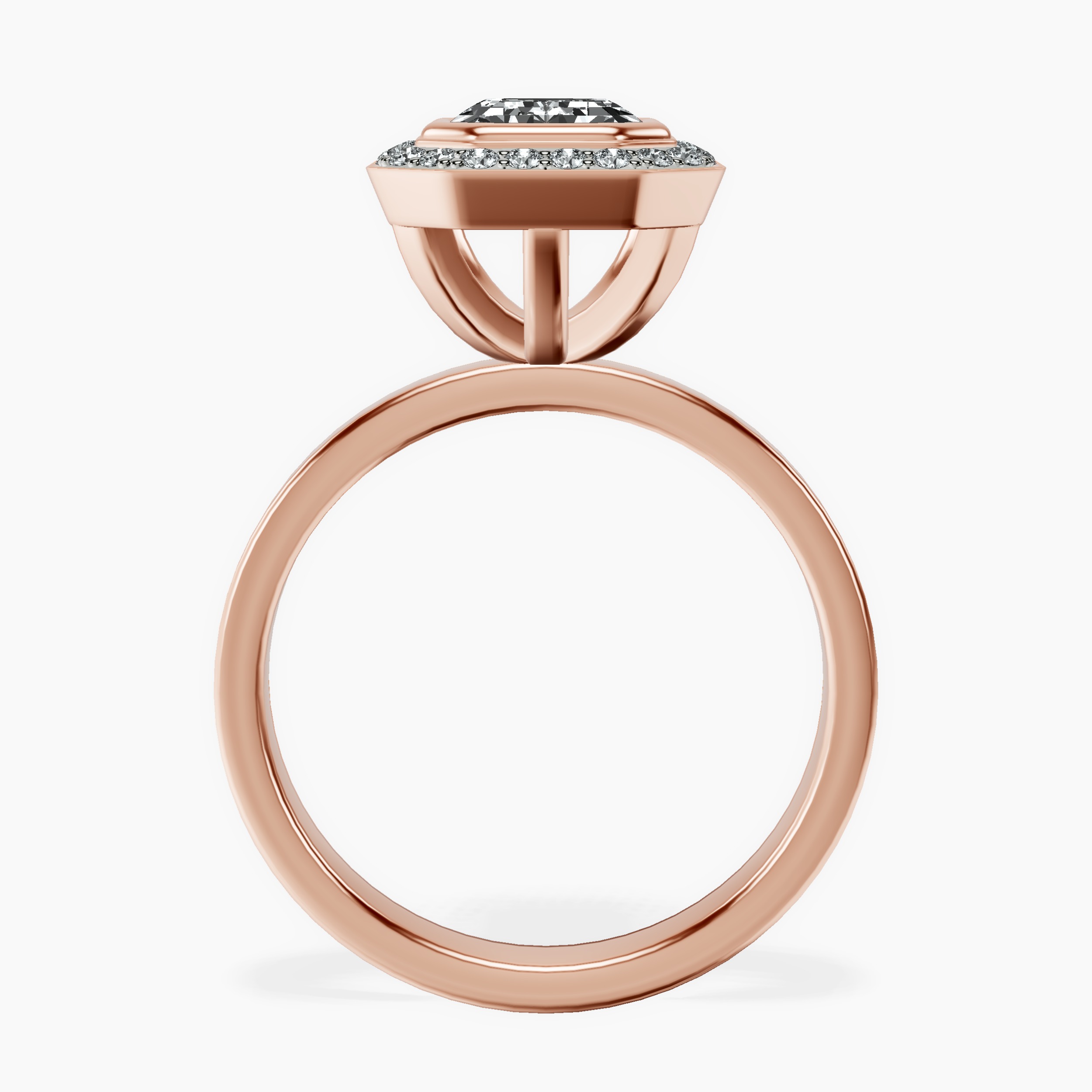 2.16 ct. emerald Upturned Dome Halo Ring in 14kt rose gold side right image one