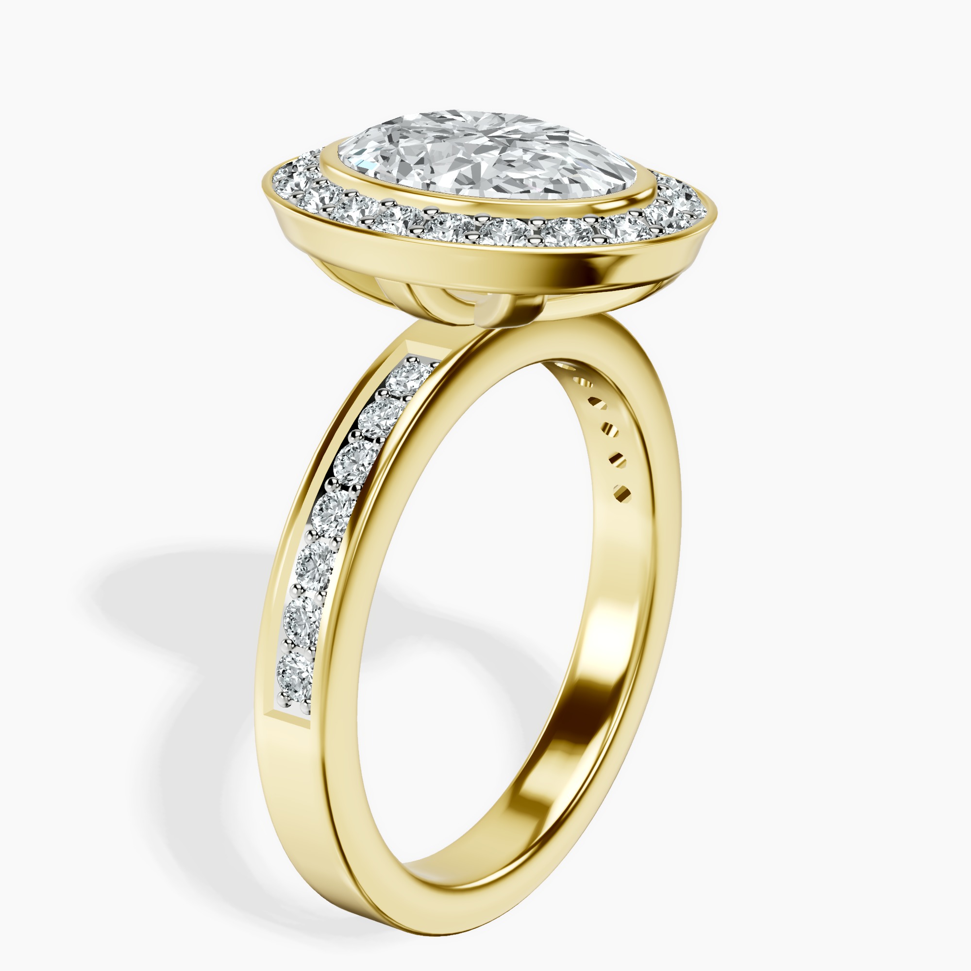 2.40 ct. oval Bell Dome Halo Ring in 18kt yellow gold standing product image one