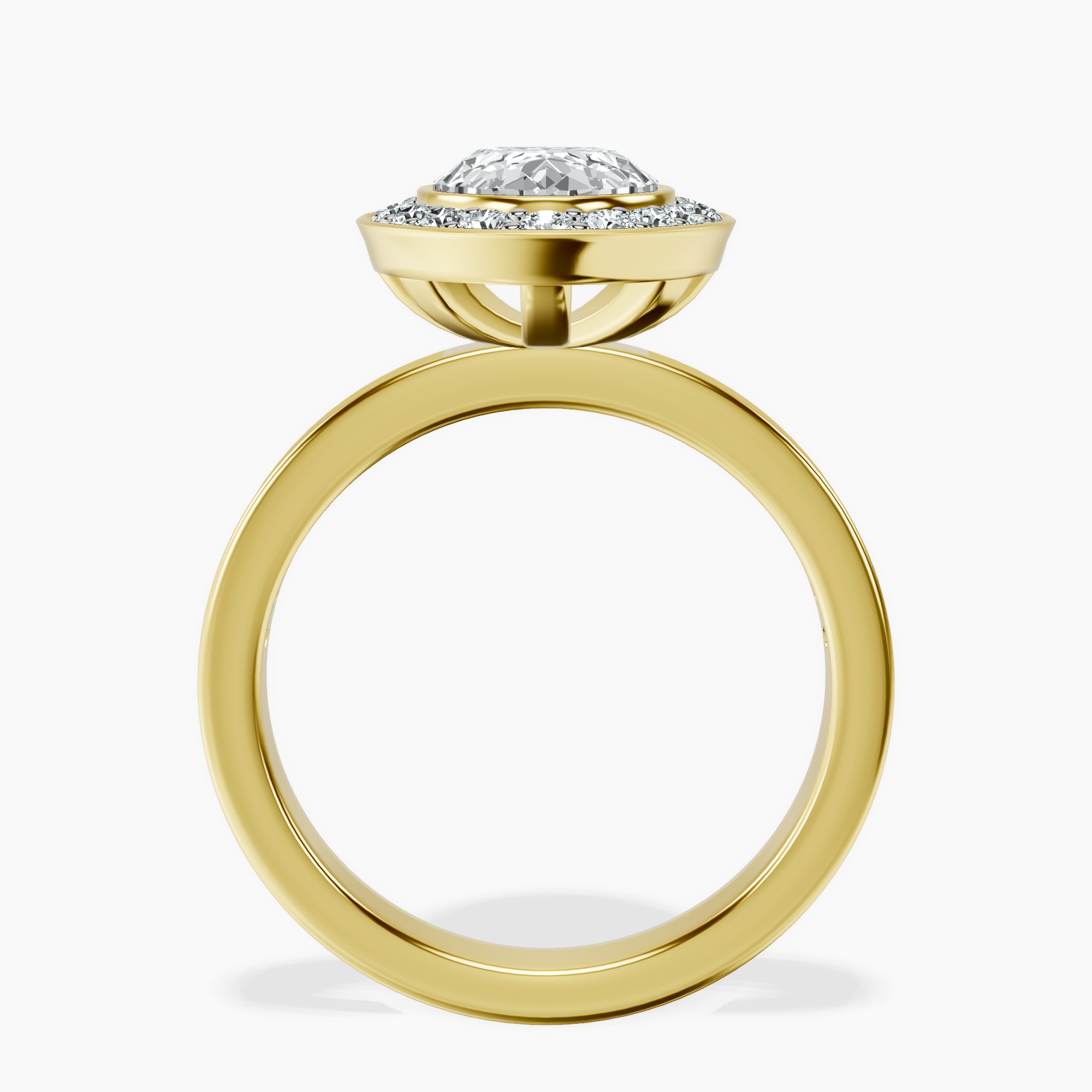 2.40 ct. oval Bell Dome Halo Ring in 18kt yellow gold side right image one