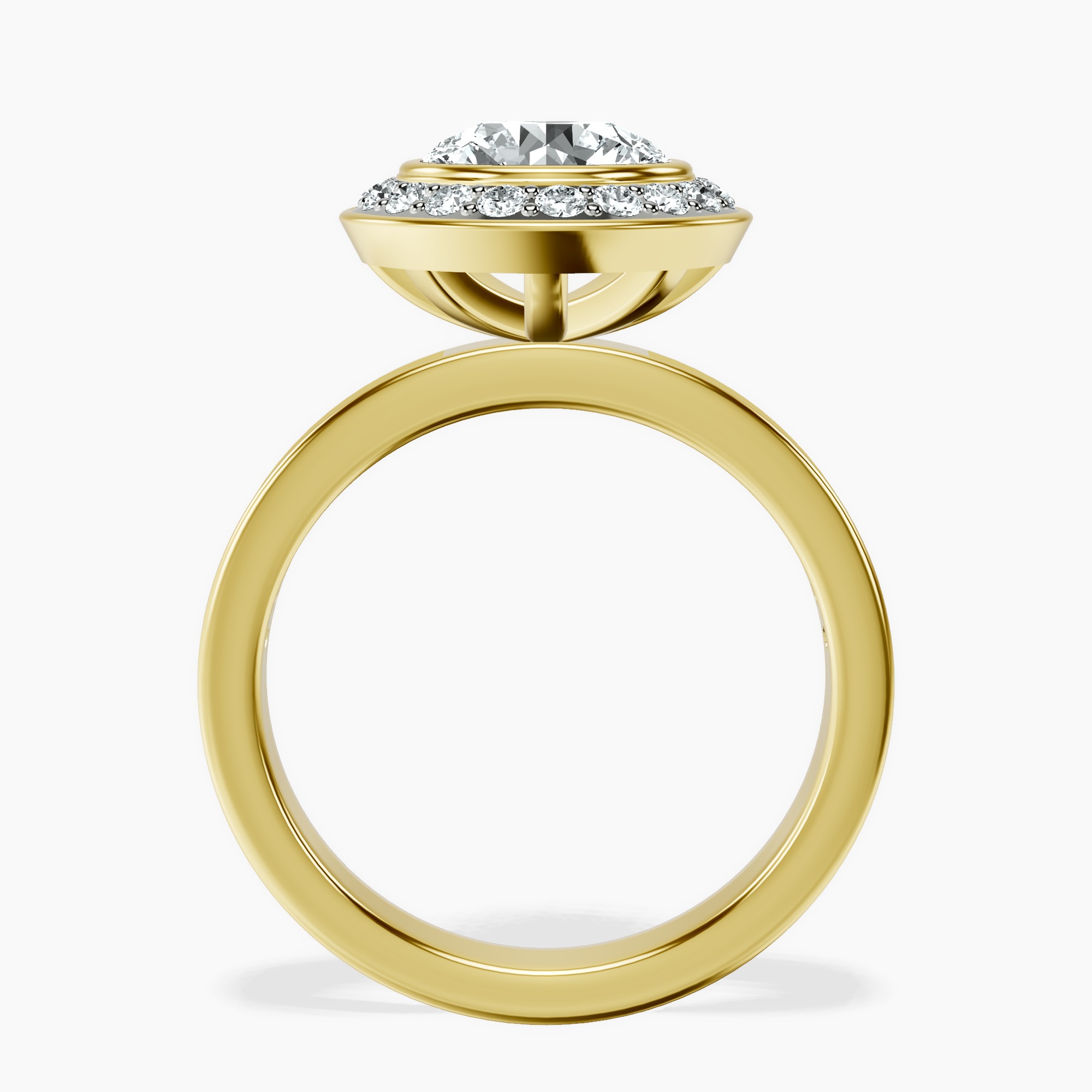 1.39 ct. round Bell Dome Halo Ring in 10kt yellow gold side right image one
