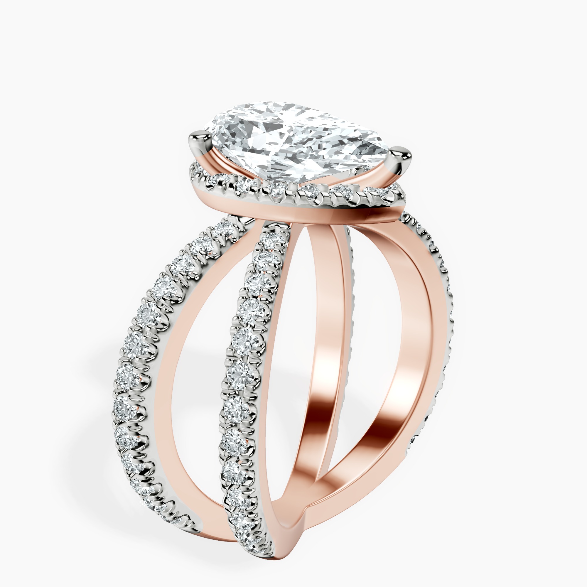 2.96 ct. pear Electra Criss Cross Ring in 14kt rose gold standing product image one