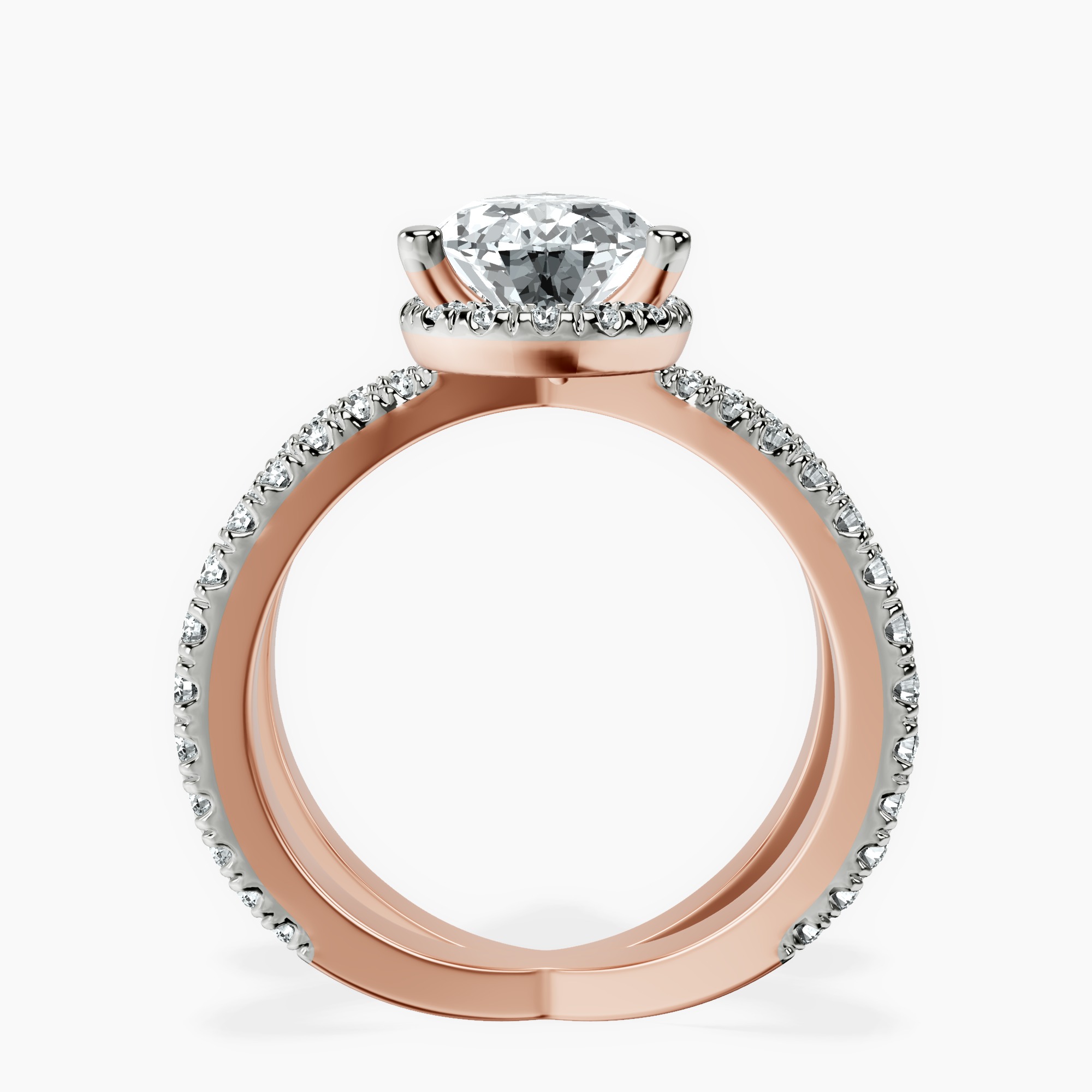 2.96 ct. pear Electra Criss Cross Ring in 14kt rose gold side right image one