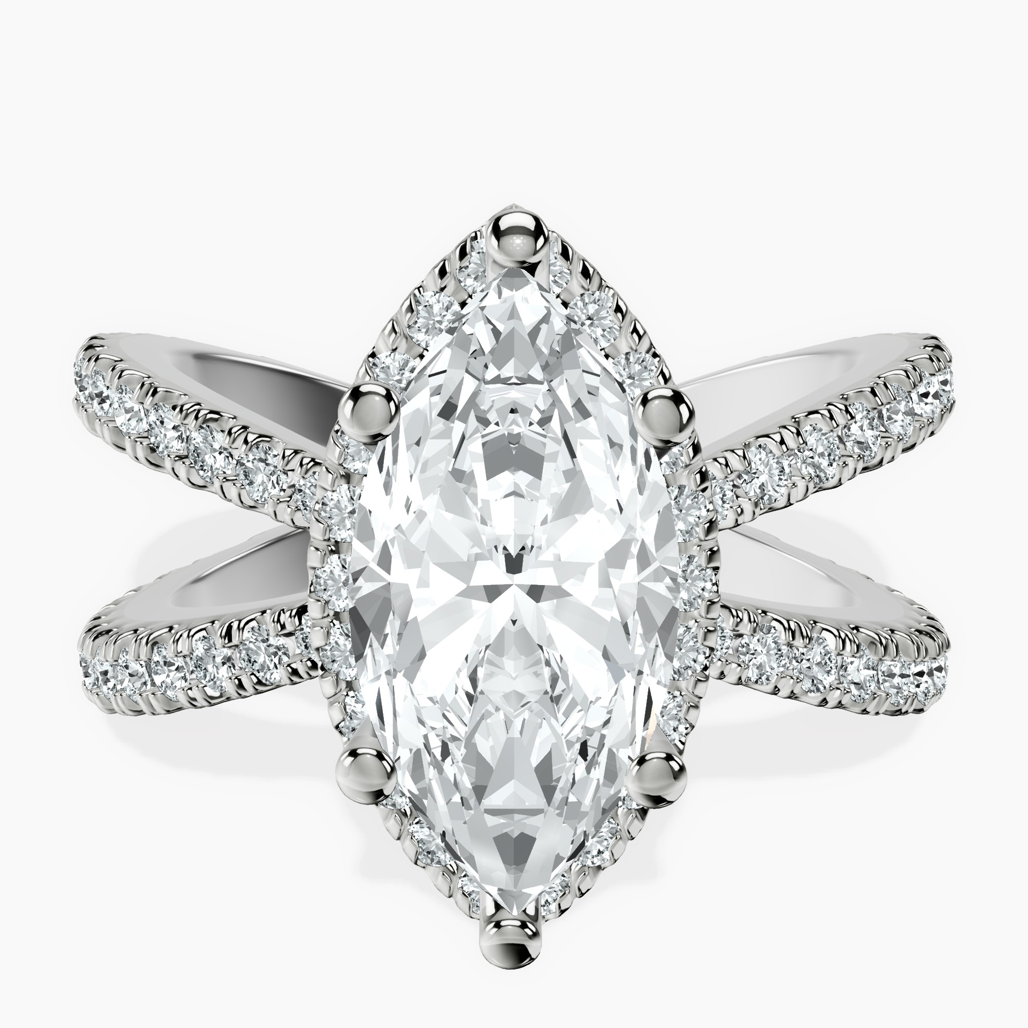 2.73 ct. marquise Electra Criss Cross Ring in 10kt white gold rtr top