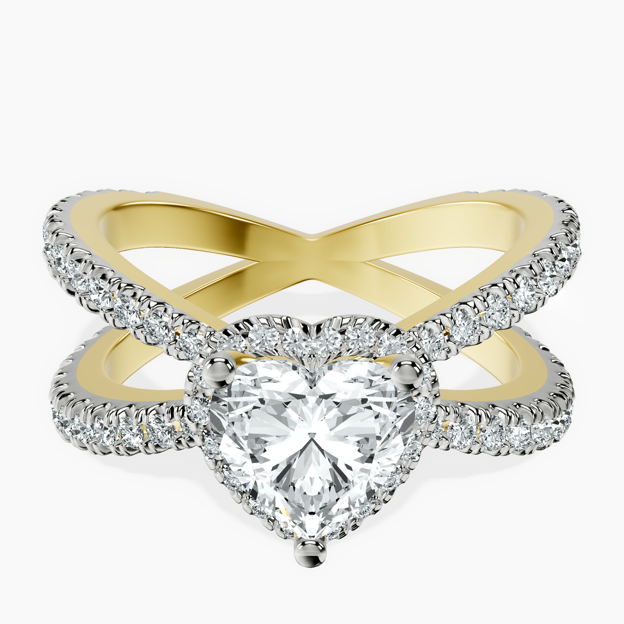1.29 ct. heart Electra Criss Cross Ring in 18kt yellow gold rtr top