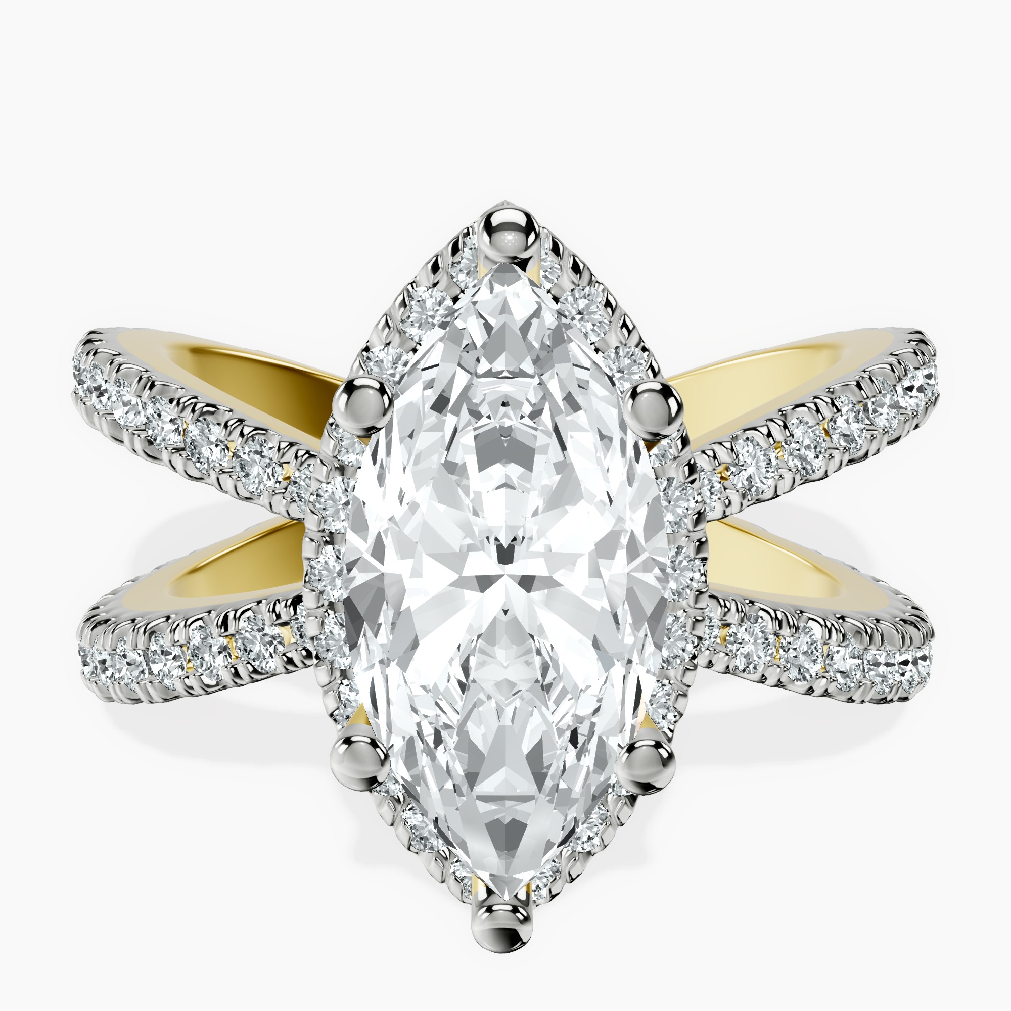 2.73 ct. marquise Electra Criss Cross Ring in 14kt yellow gold rtr top