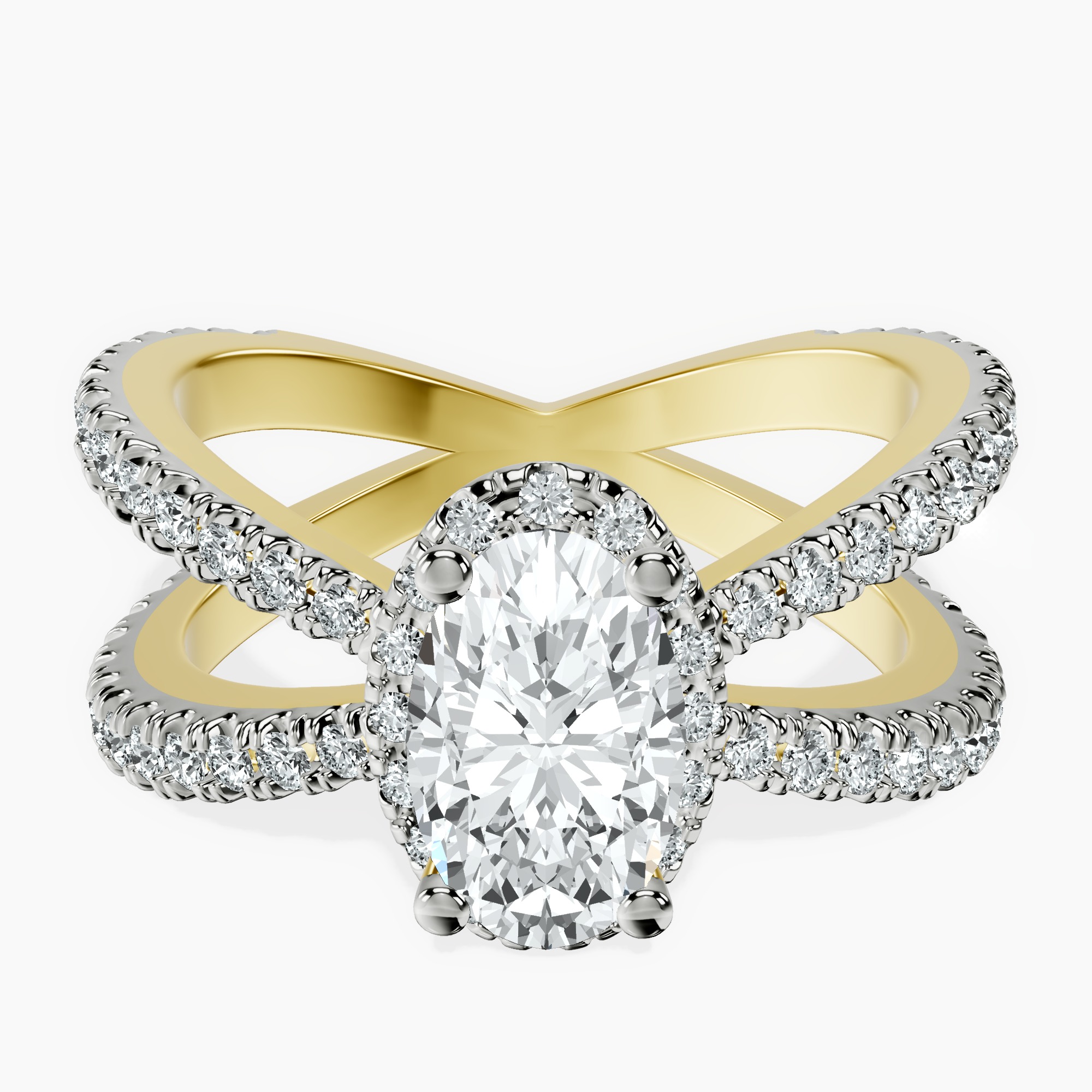 1.37 ct. oval Electra Criss Cross Ring in 14kt yellow gold rtr top