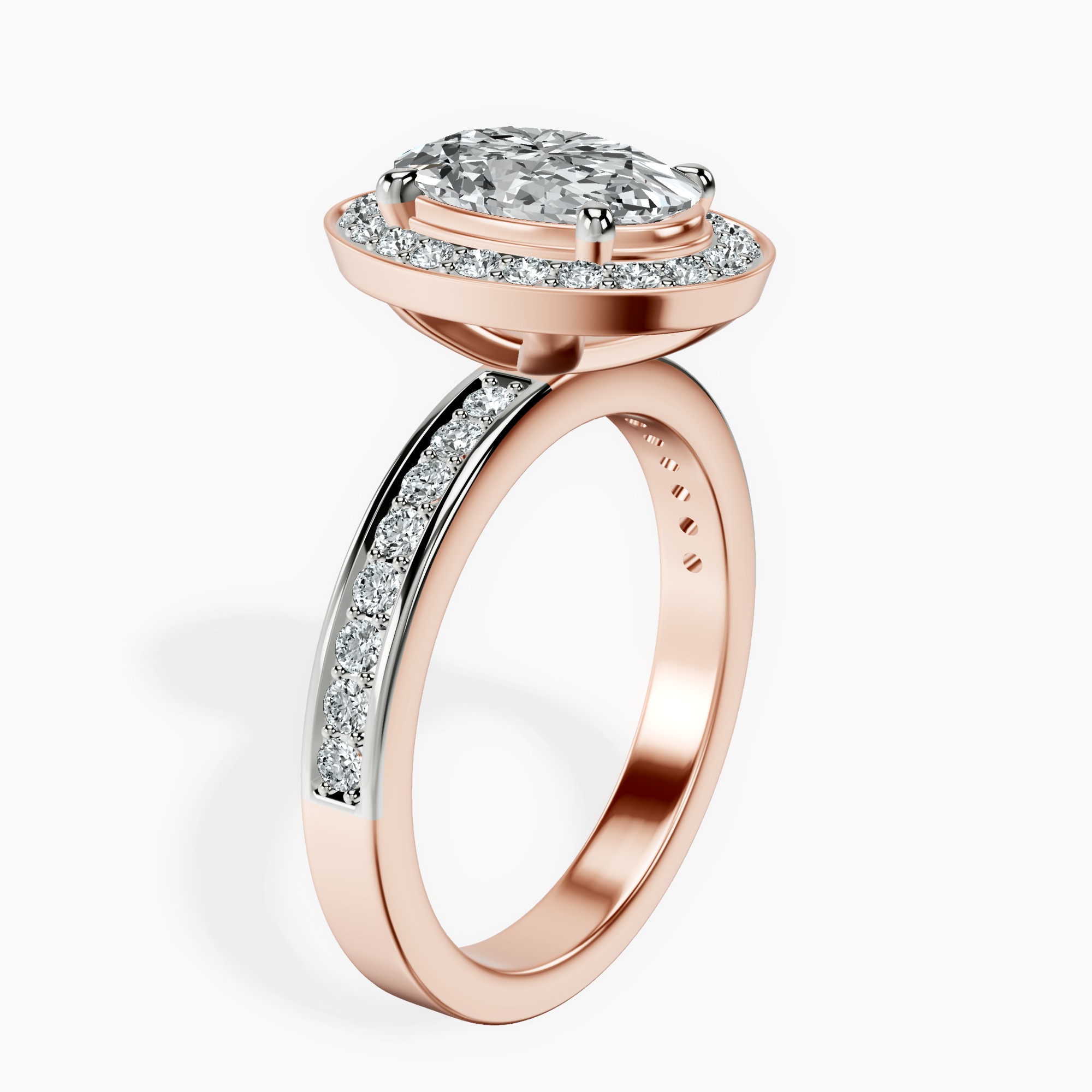 2.40 ct. oval Around The Globe Halo Ring in 18kt rose gold standing product image one