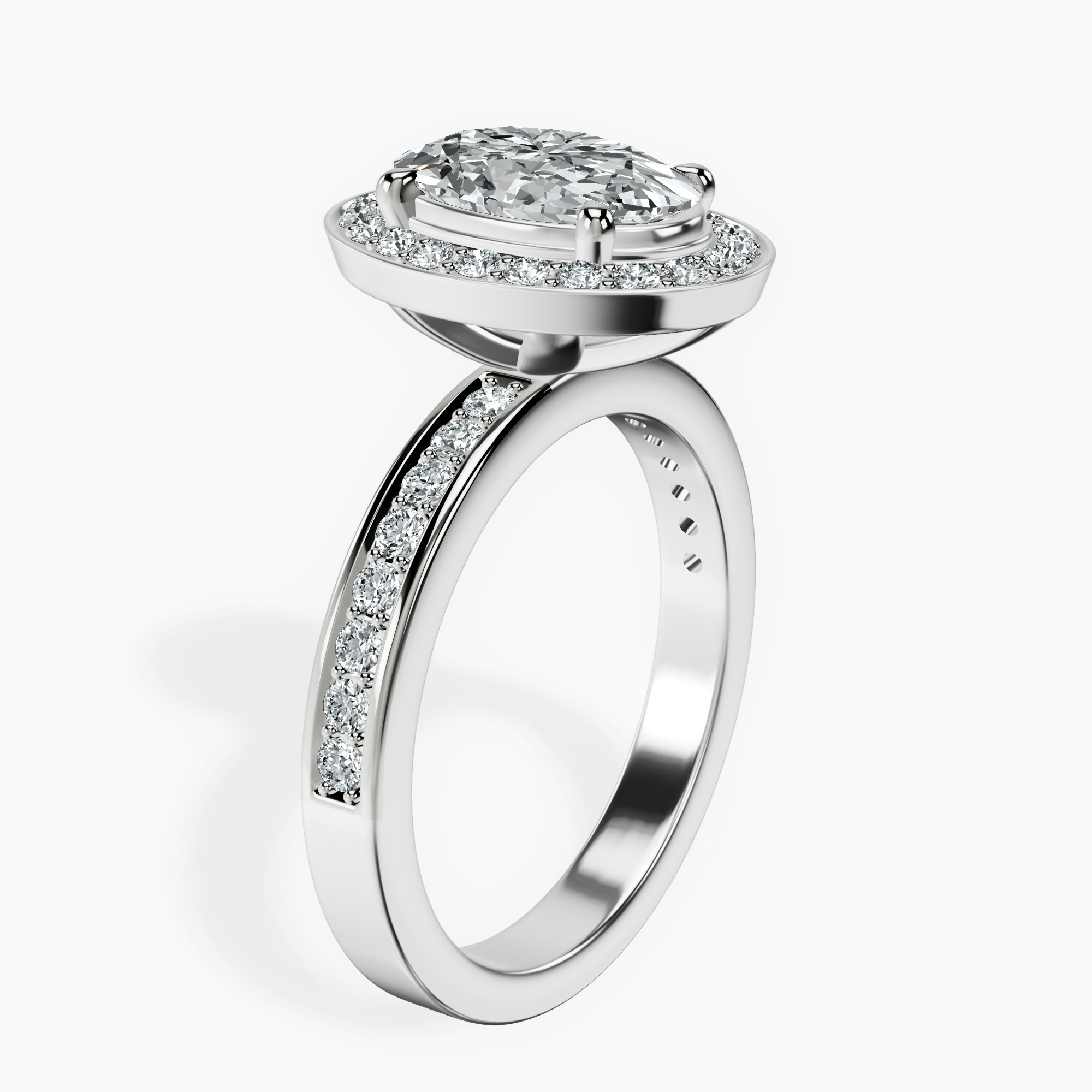 2.40 ct. oval Around The Globe Halo Ring in 14kt white gold standing product image one