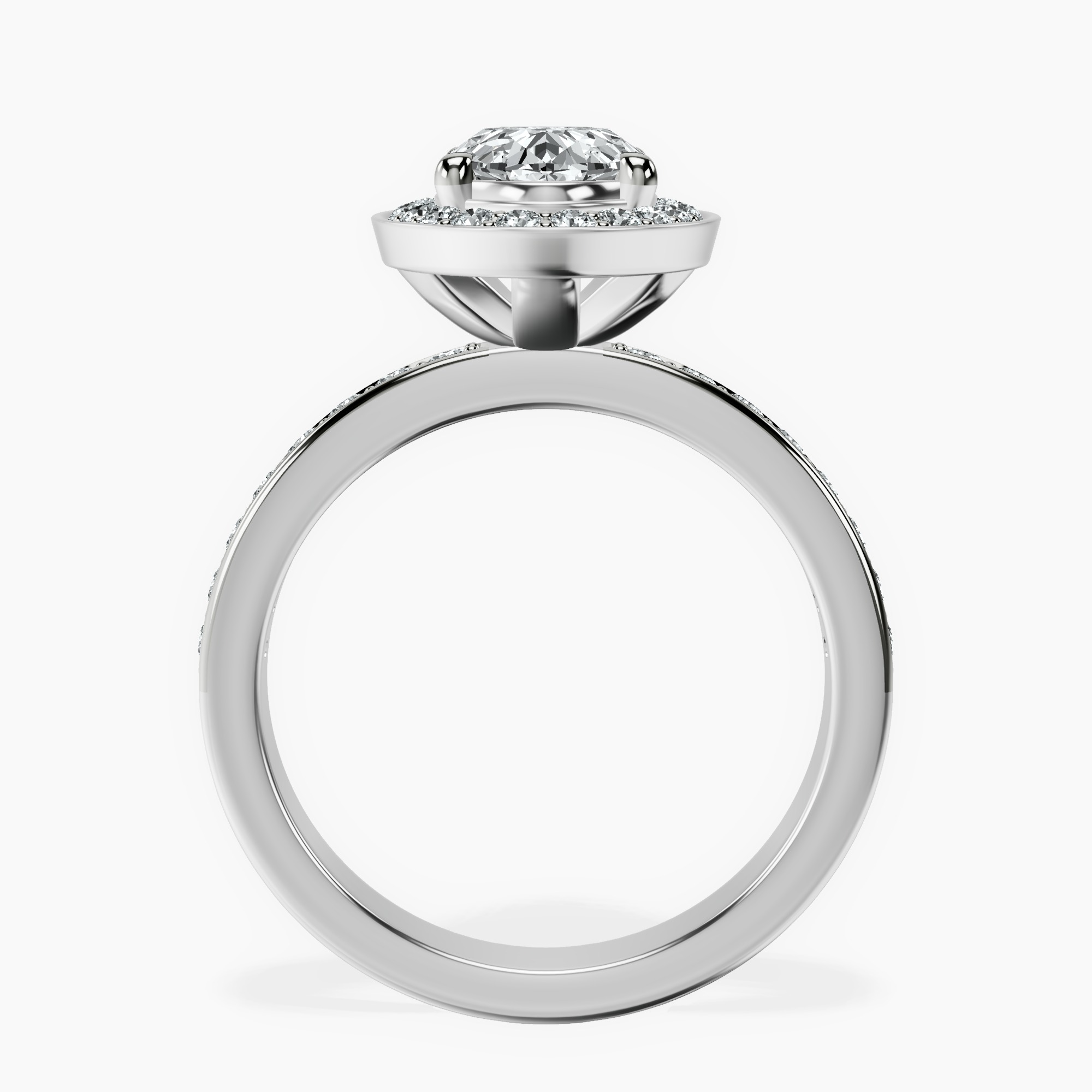 2.40 ct. oval Around The Globe Halo Ring in 14kt white gold side right image one