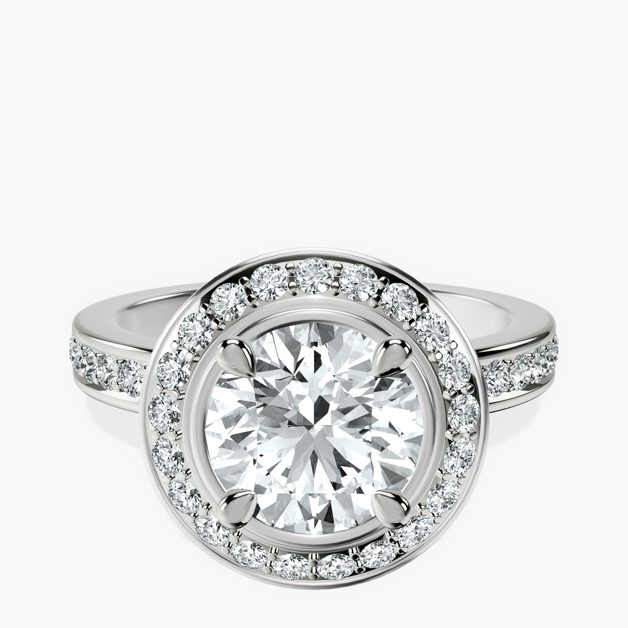 1.41 ct. round Around The Globe Halo Ring in 18kt white gold rtr top
