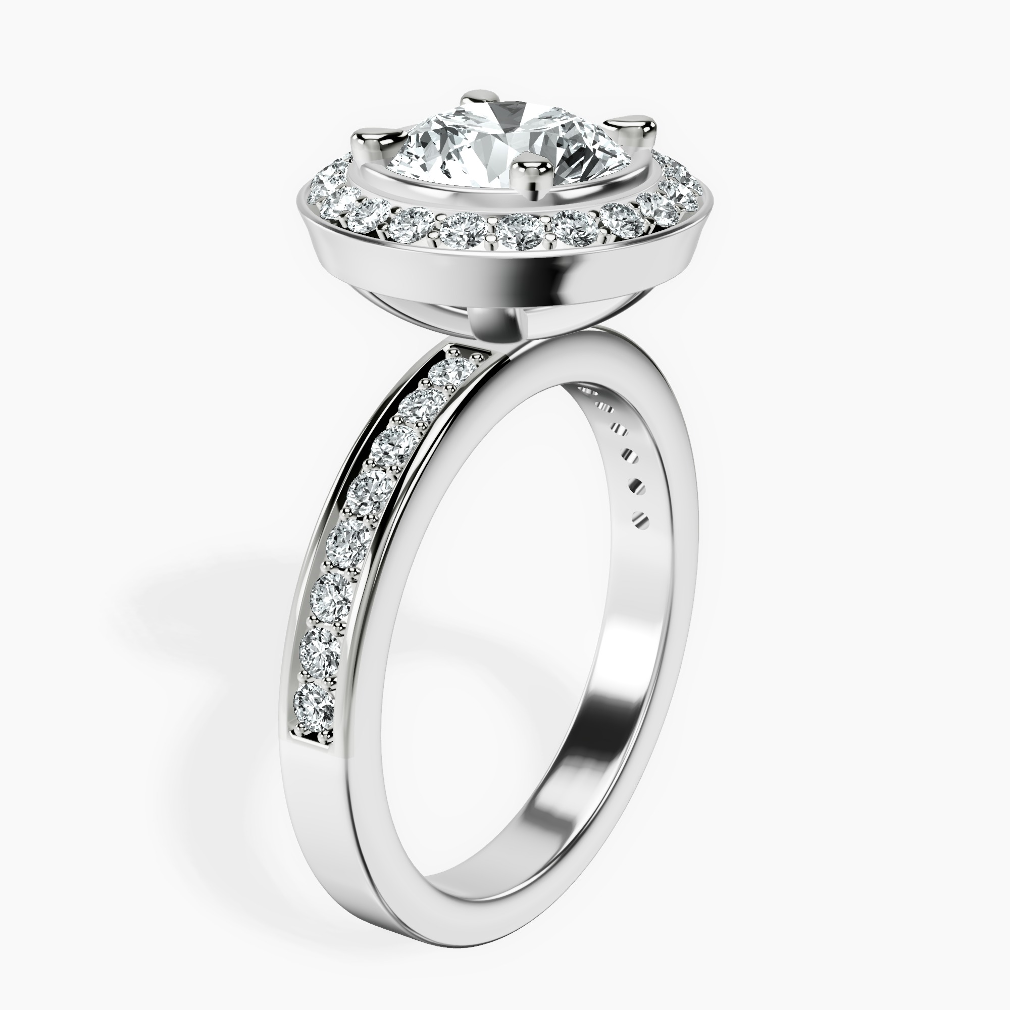 1.41 ct. round Around The Globe Halo Ring in 18kt white gold standing product image one