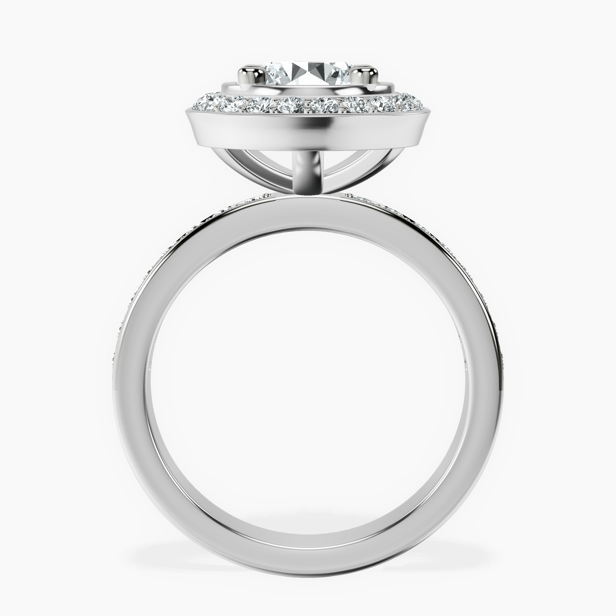 1.41 ct. round Around The Globe Halo Ring in 18kt white gold side right image one