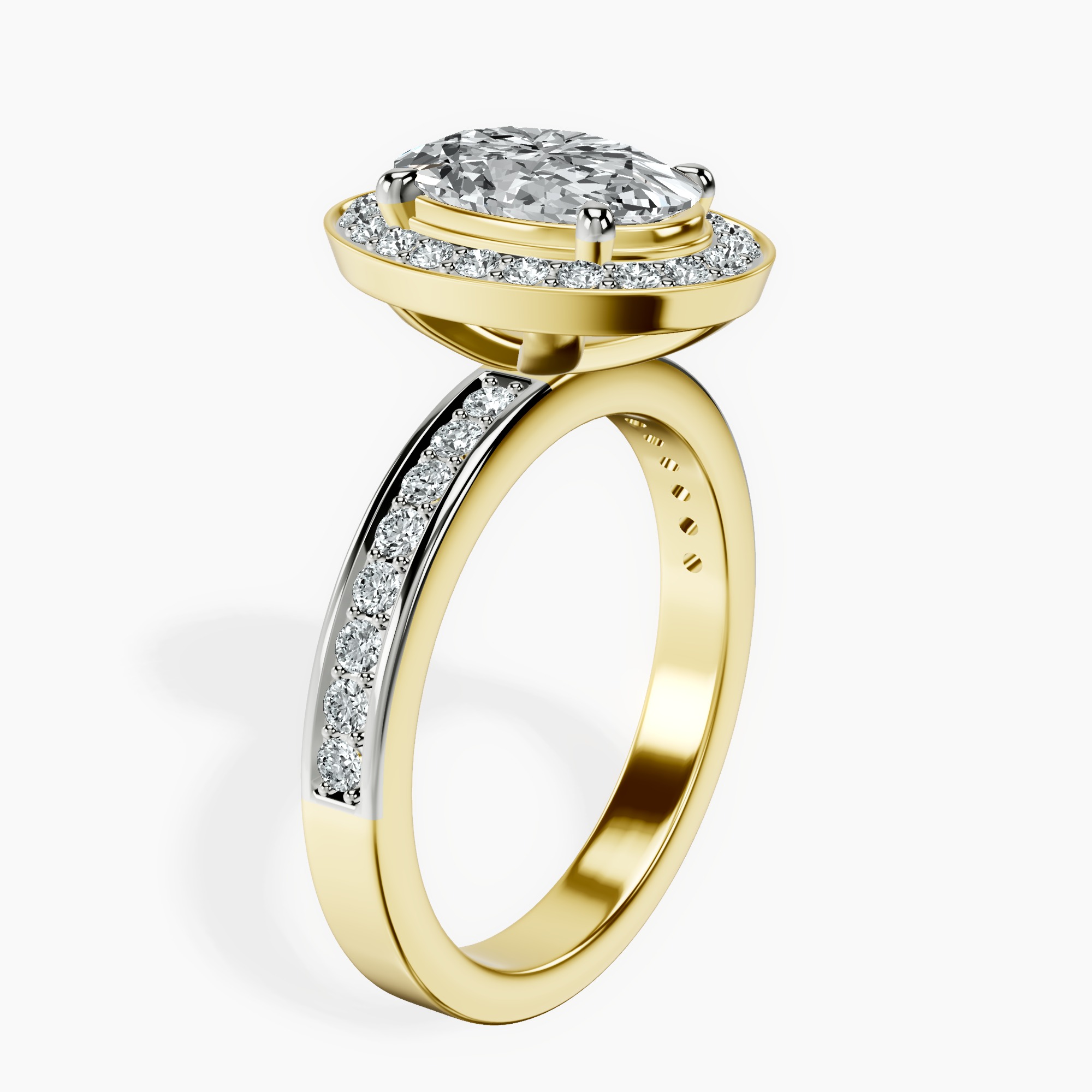 2.40 ct. oval Around The Globe Halo Ring in 18kt yellow gold standing product image one