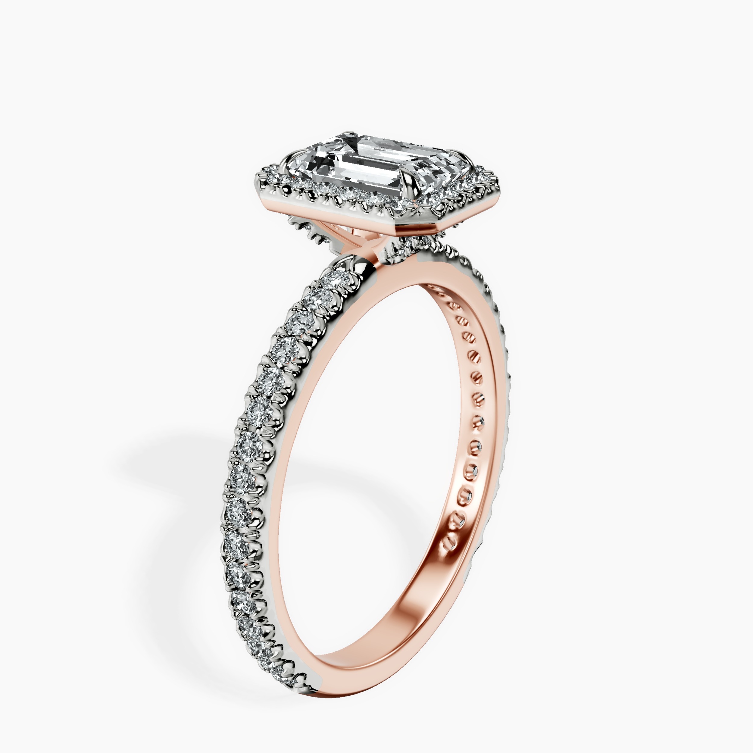 1.48 ct. emerald Klarissa Halo Eternity Ring in 10kt rose gold standing product image one