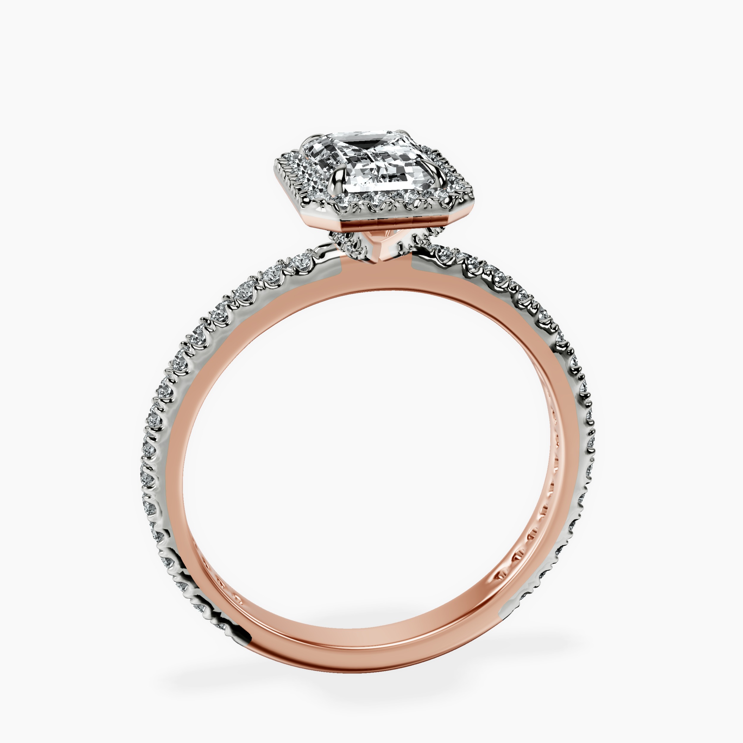 1.48 ct. emerald Klarissa Halo Eternity Ring in 10kt rose gold side right image one