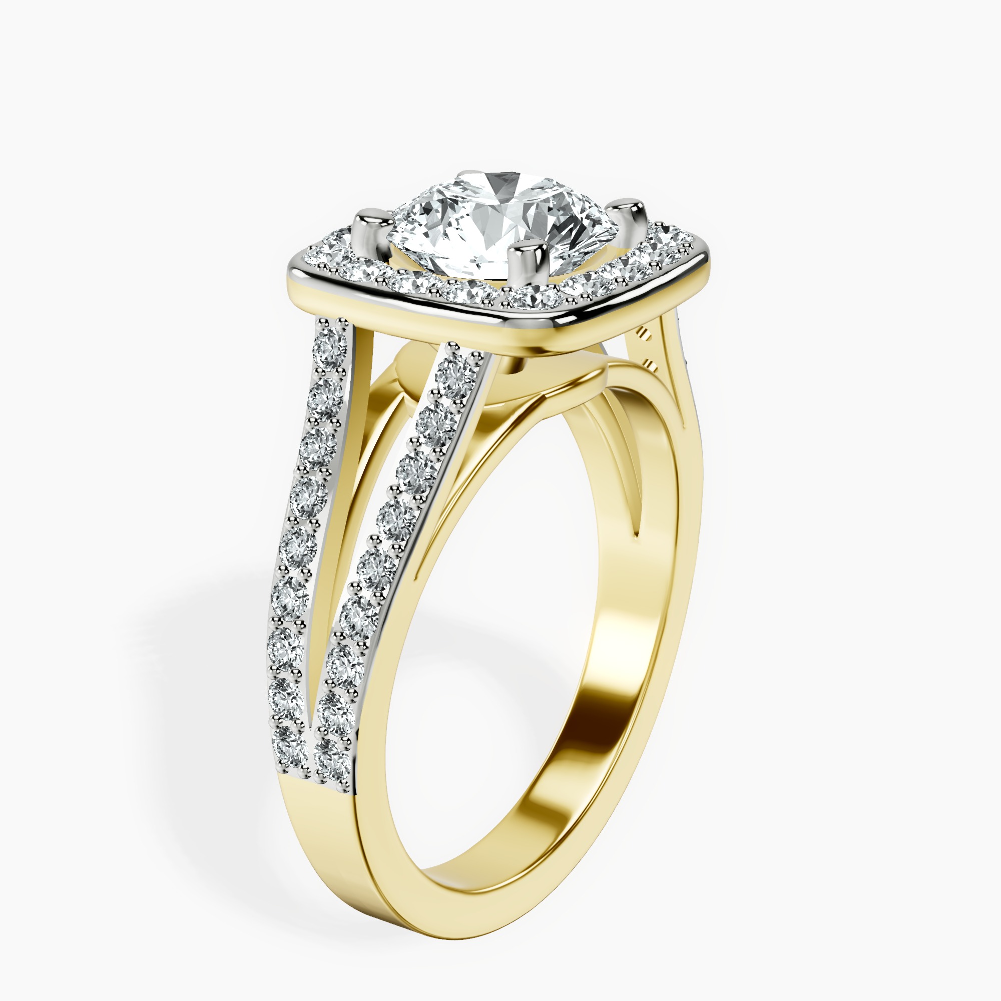 1.41 ct. round Rosalind Halo Ring in 18kt yellow gold standing product image one