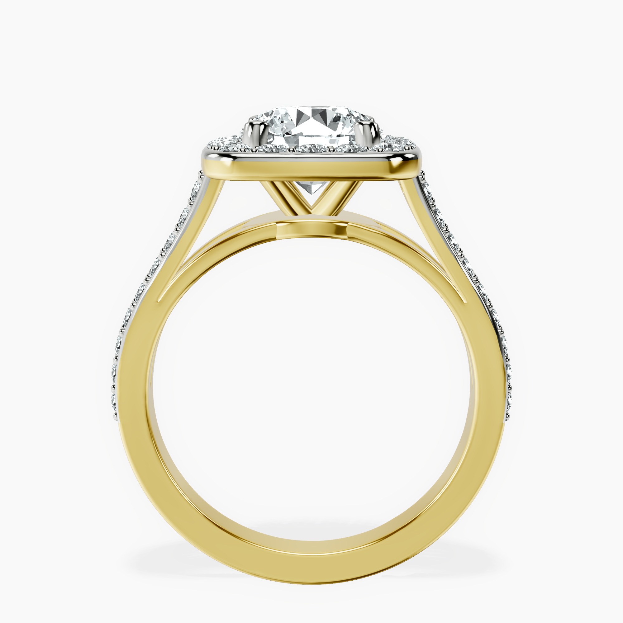 1.41 ct. round Rosalind Halo Ring in 18kt yellow gold side right image one