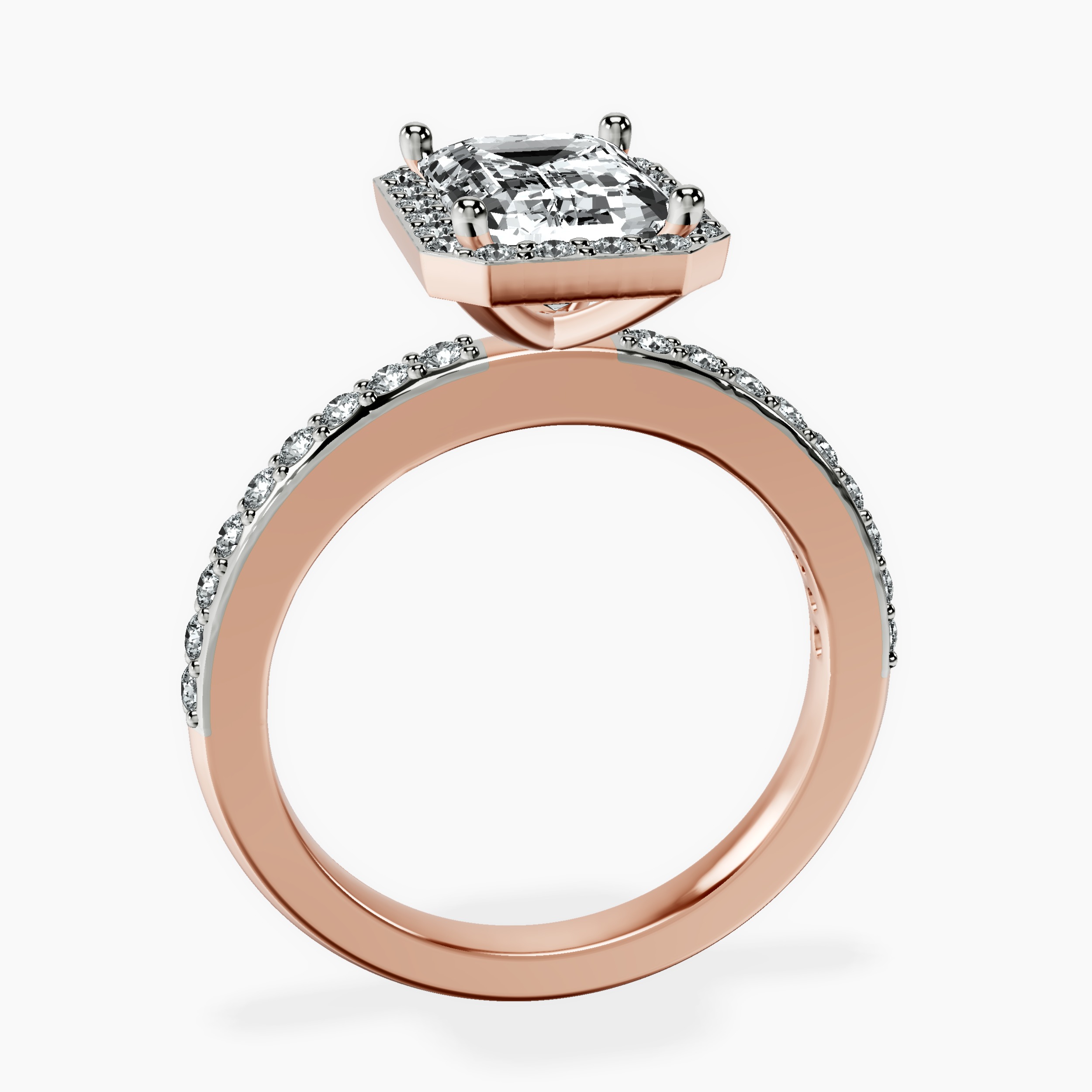 2.16 ct. emerald Lumina Halo Ring in 14kt rose gold side right image one
