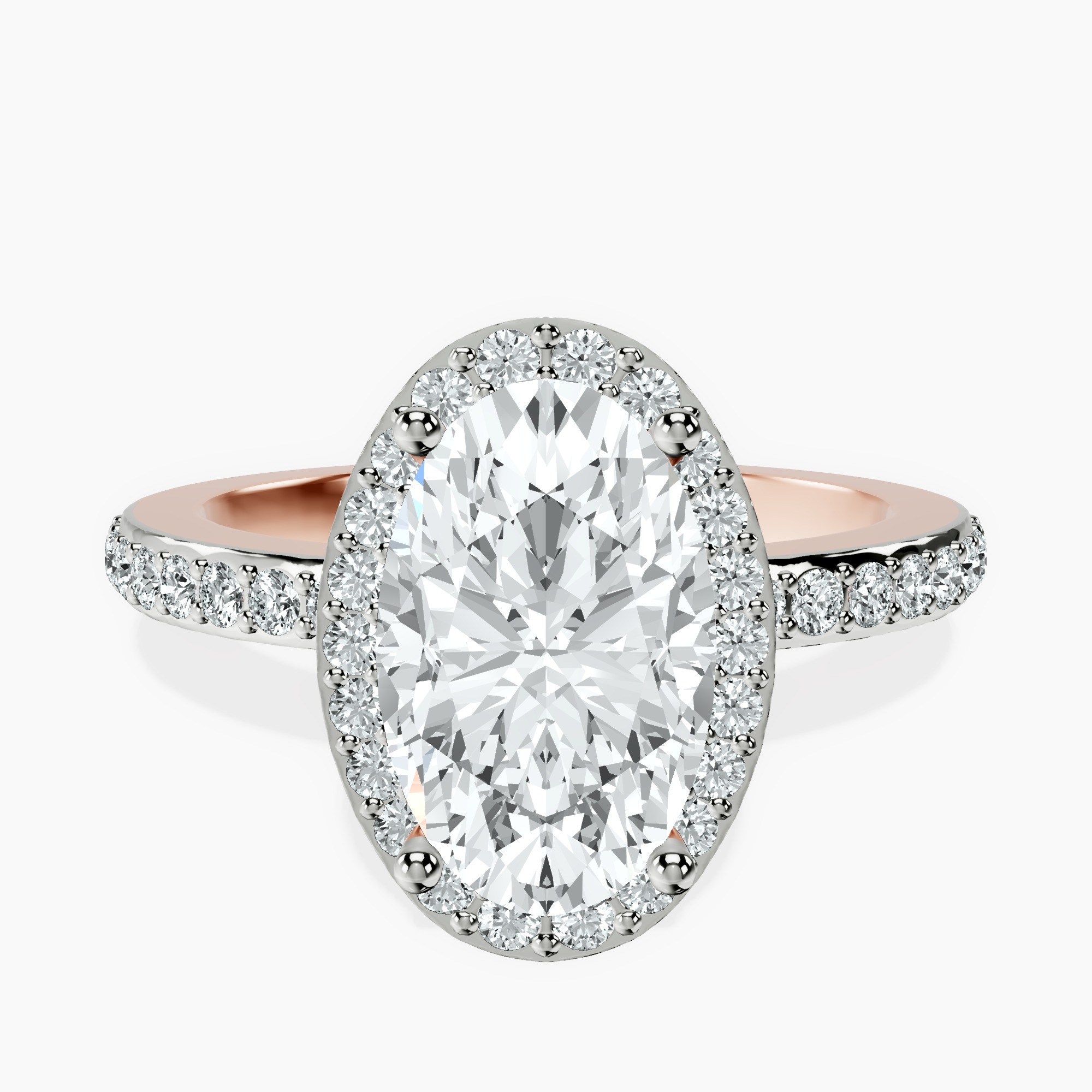 2.40 ct. oval Lumina Halo Ring in 10kt rose gold rtr top
