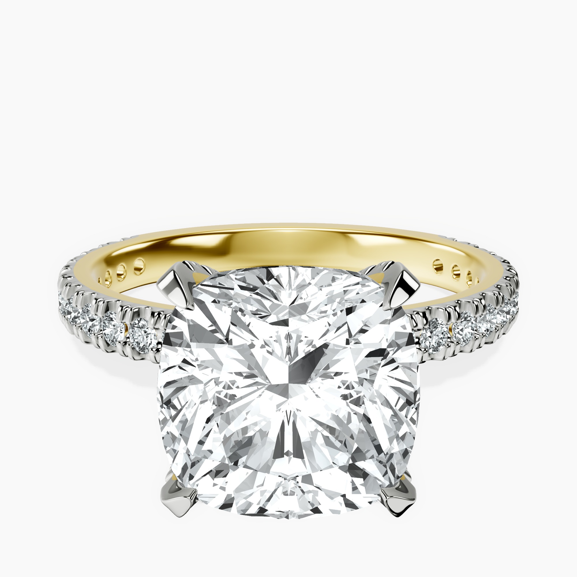 7.53 ct. cushion Kylie Eternity Ring in 10kt yellow gold rtr top