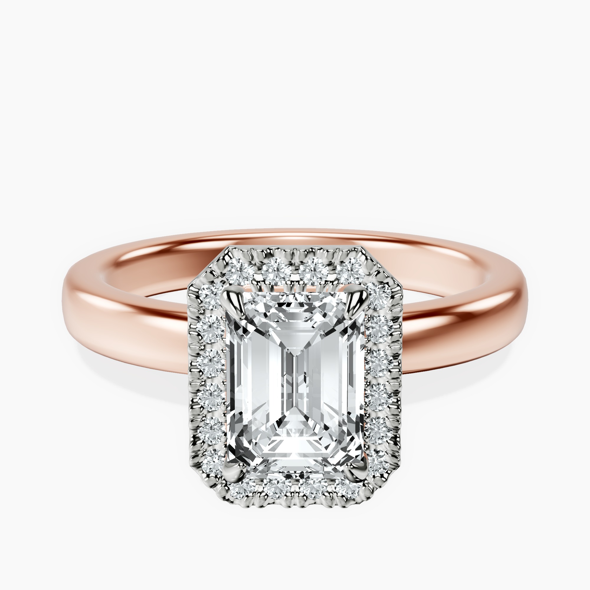 1.48 ct. emerald Anna Halo Ring in 18kt rose gold rtr top