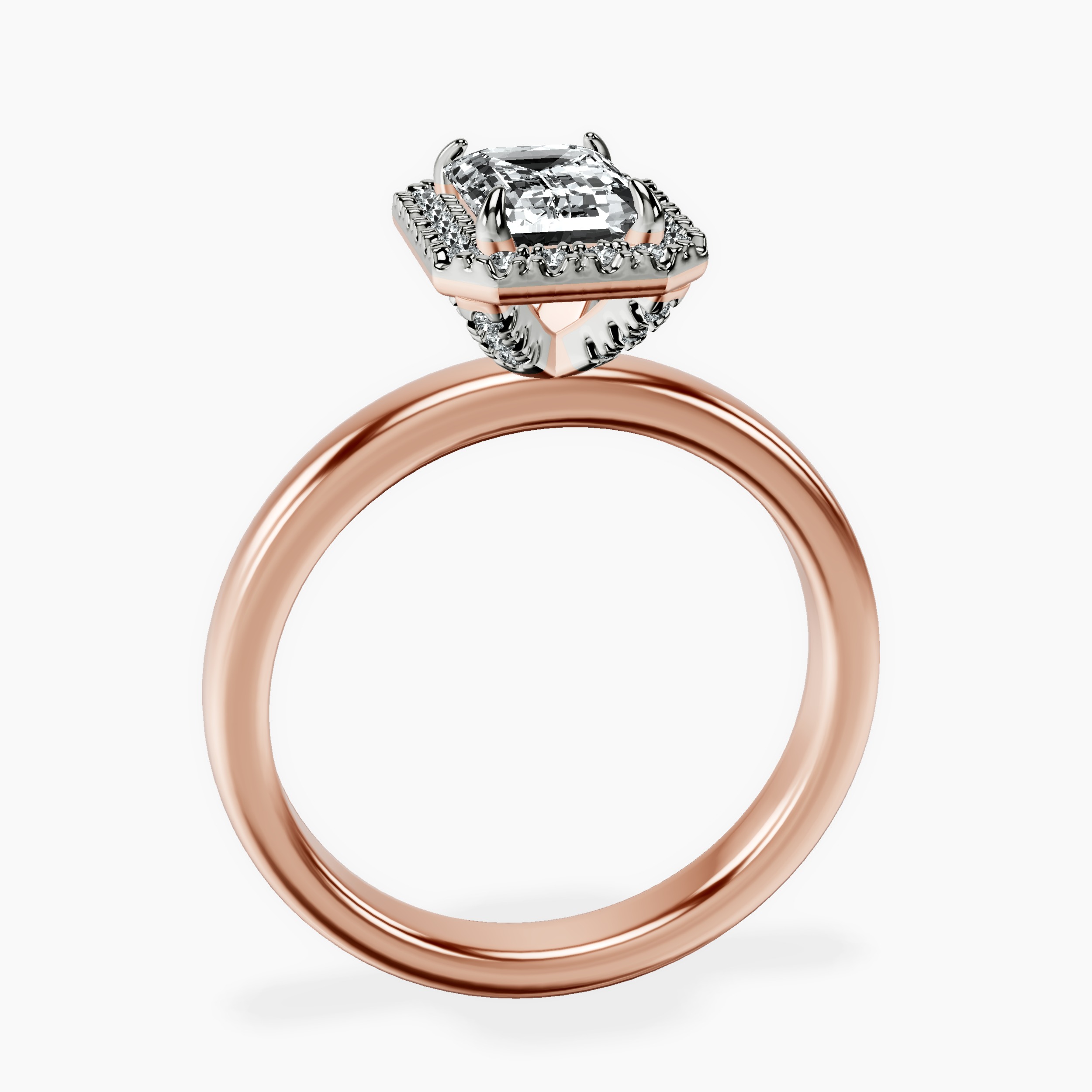1.48 ct. emerald Anna Halo Ring in 18kt rose gold side right image one