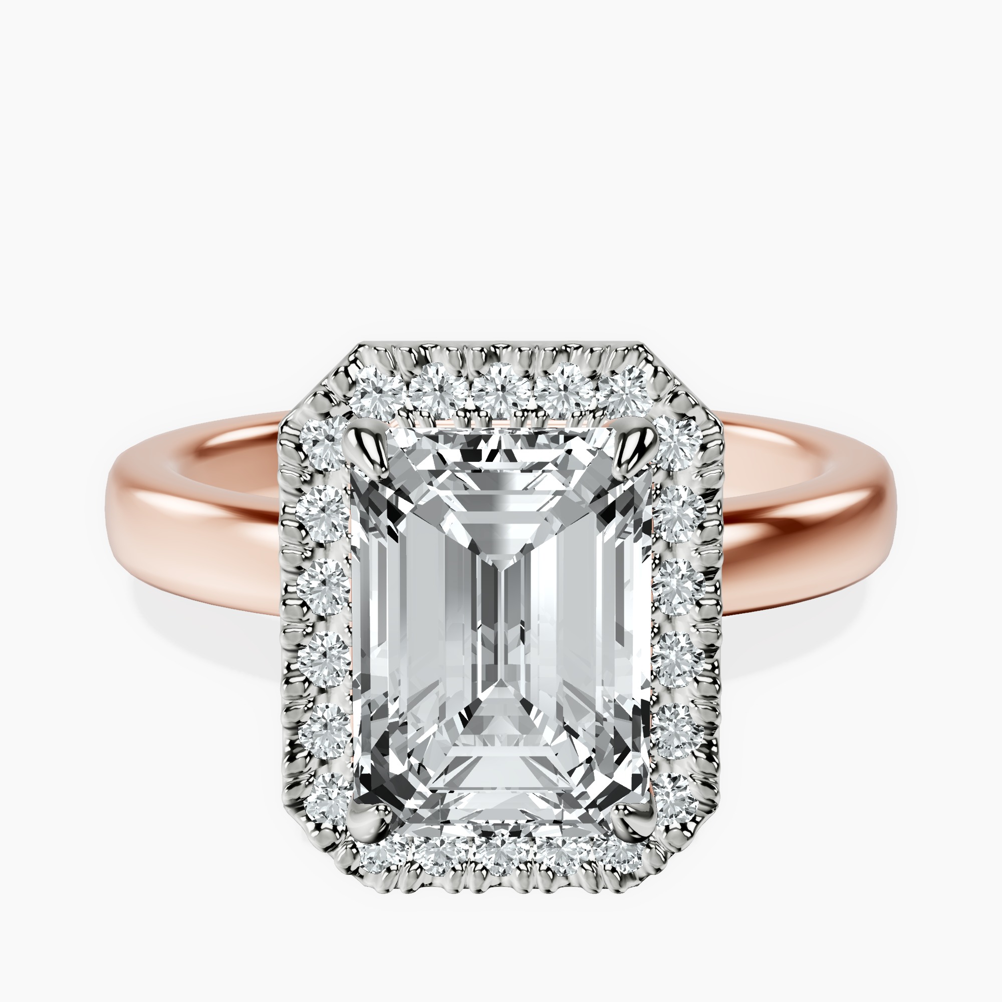2.16 ct. emerald Anna Halo Ring in 18kt rose gold rtr top