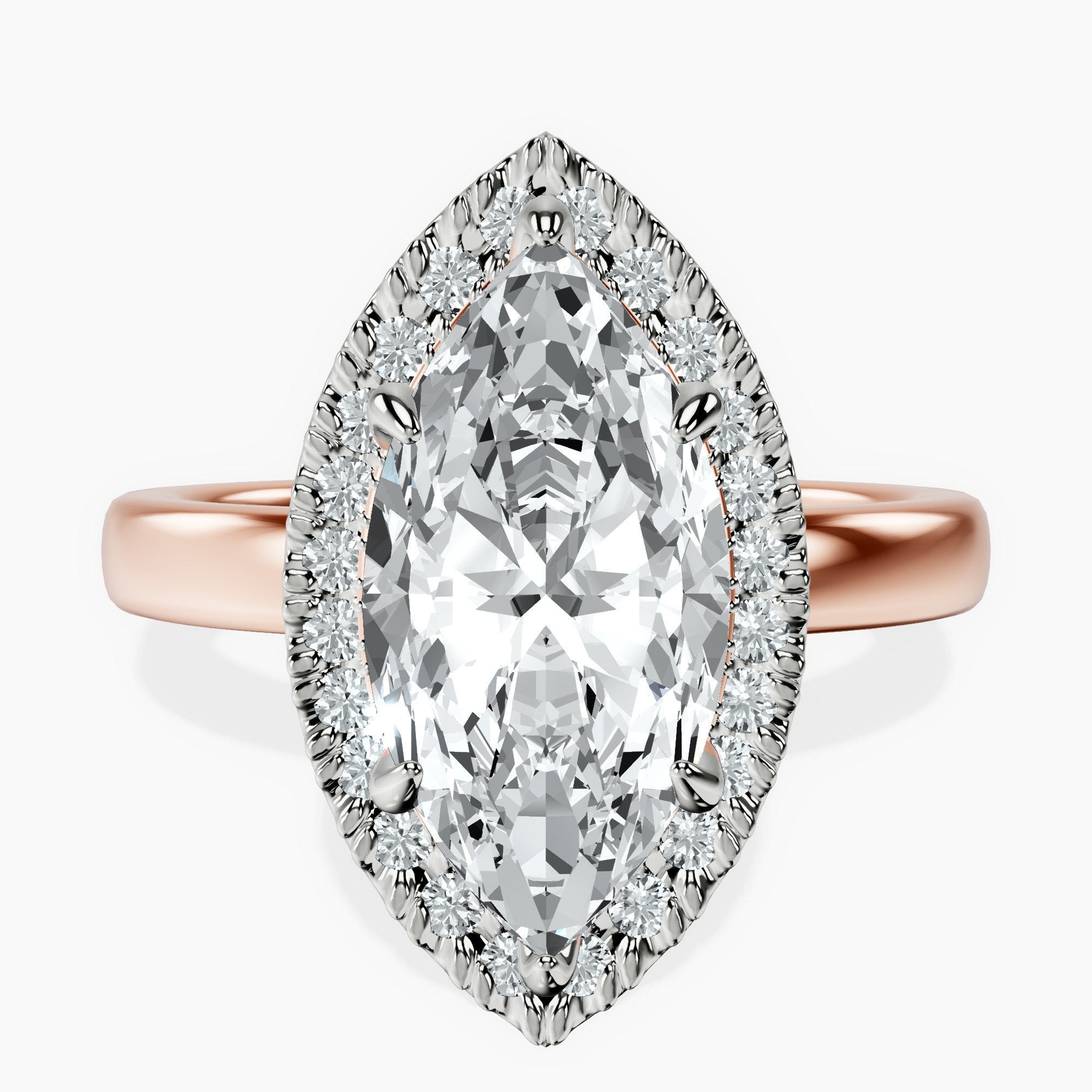 2.73 ct. marquise Anna Halo Ring in 14kt rose gold rtr top