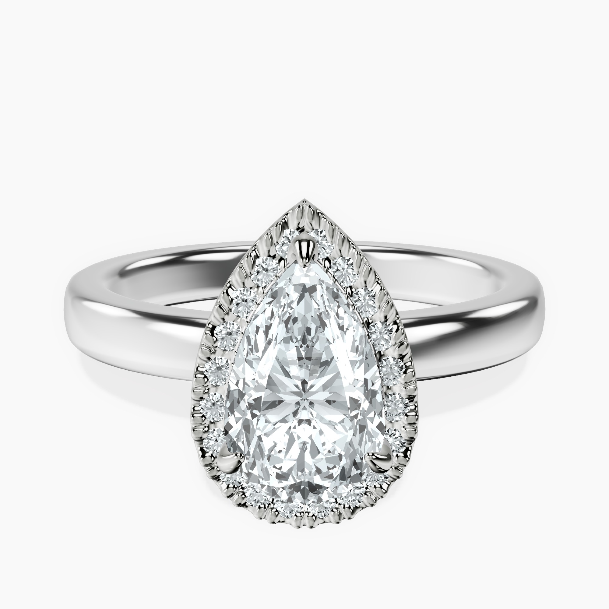 1.34 ct. pear Anna Halo Ring in 10kt white gold rtr top