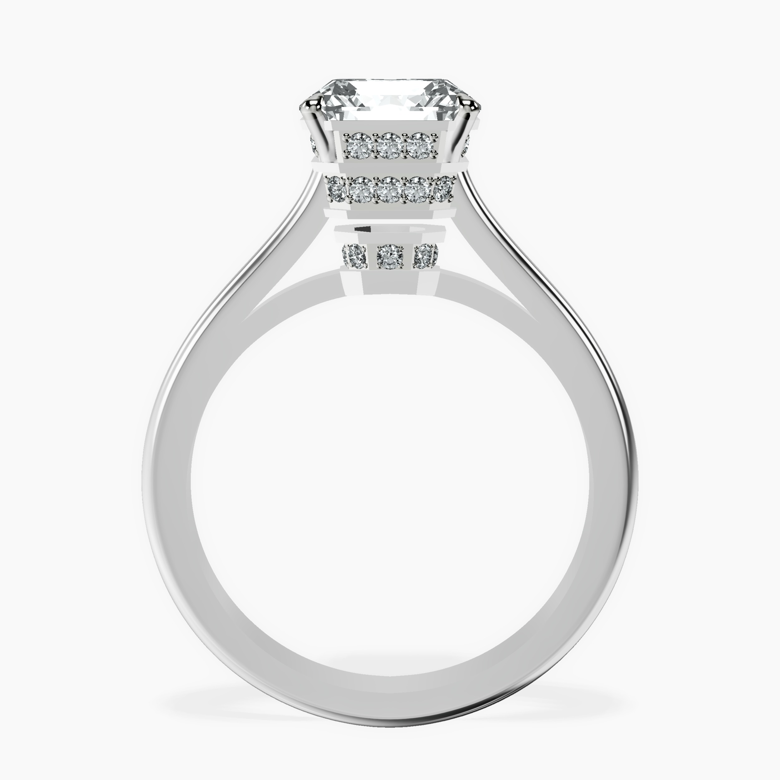 2.94 ct. radiant Siran Halo Ring in platinum side right image one