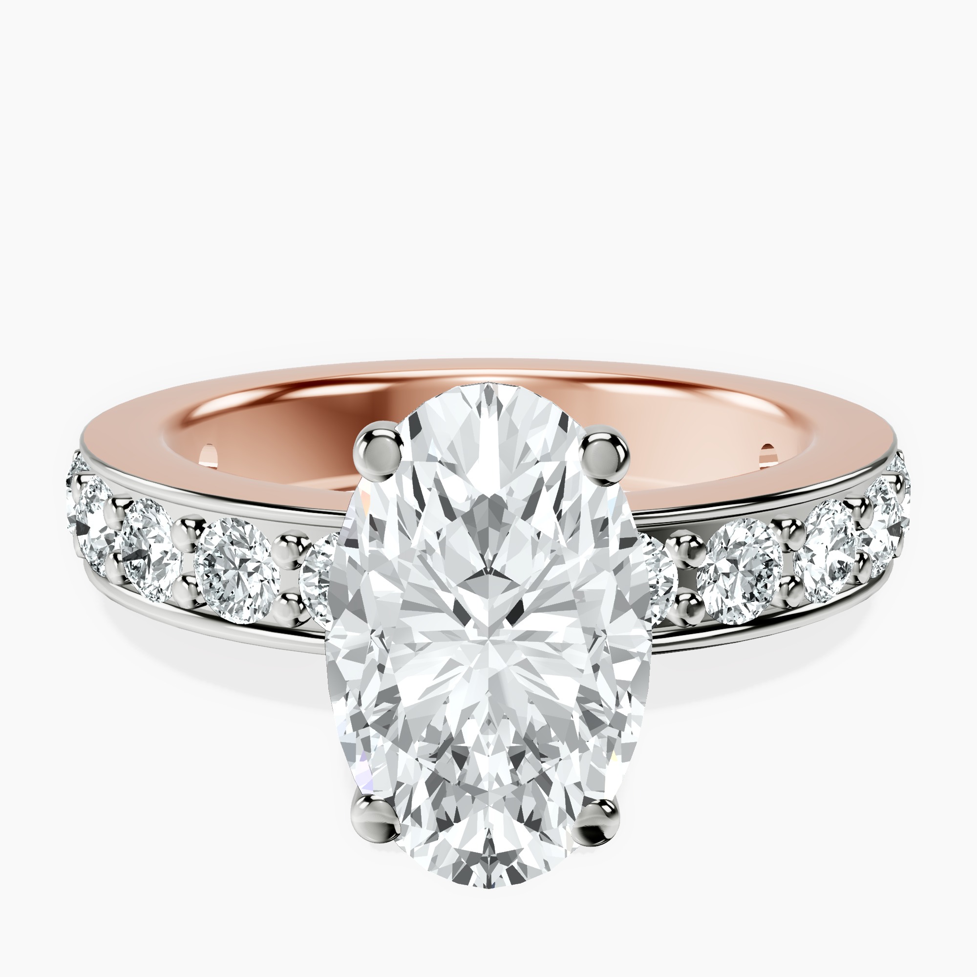 2.40 ct. oval Adele Side Stone Ring in 18kt rose gold rtr top