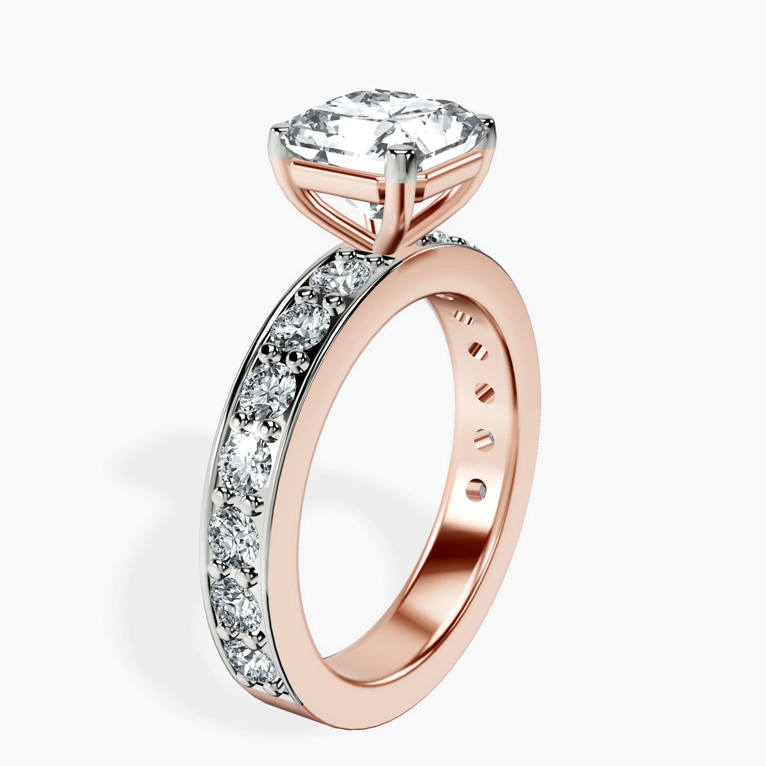 2.05 ct. radiant Adele Side Stone Ring in 18kt rose gold standing product image one