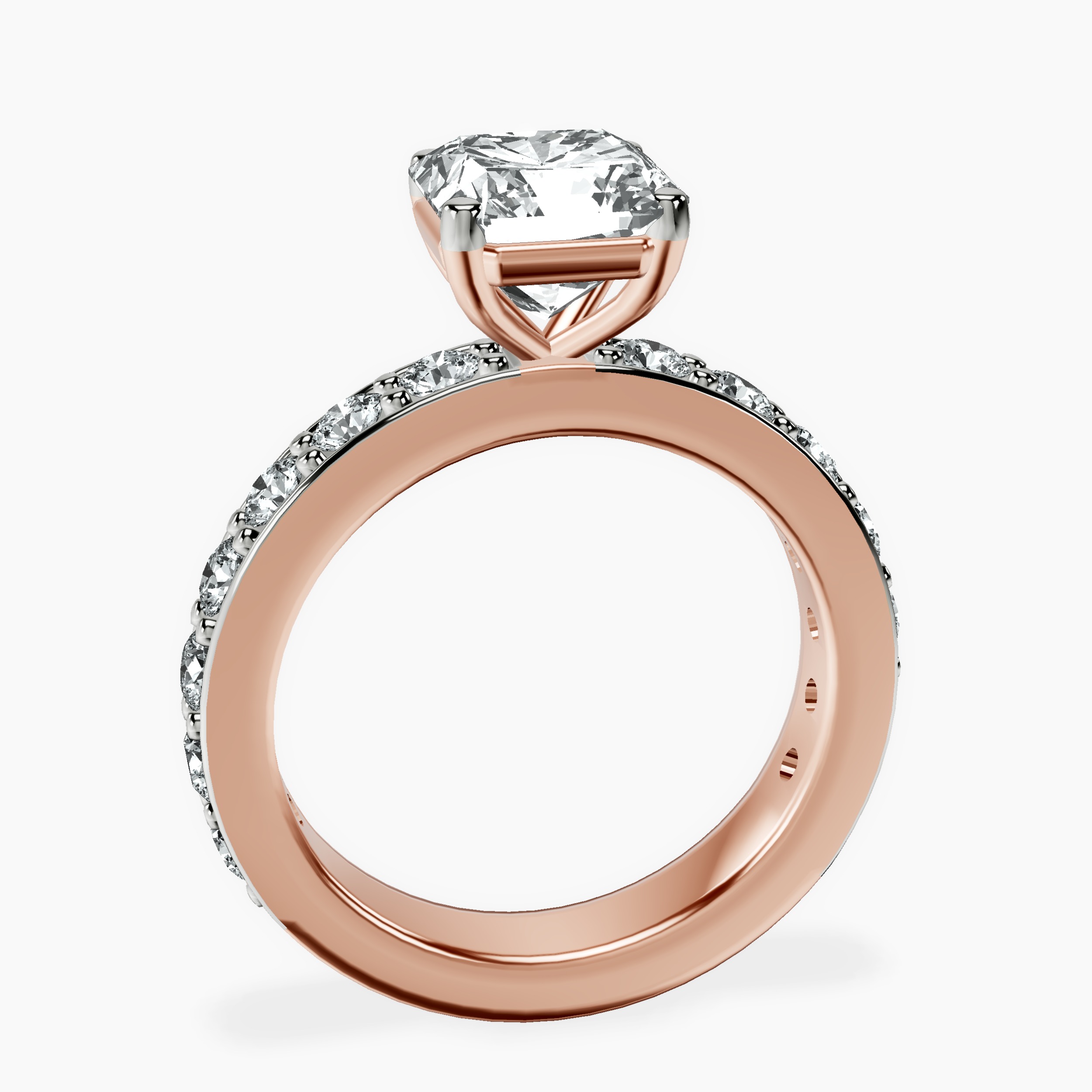 2.05 ct. radiant Adele Side Stone Ring in 18kt rose gold side right image one
